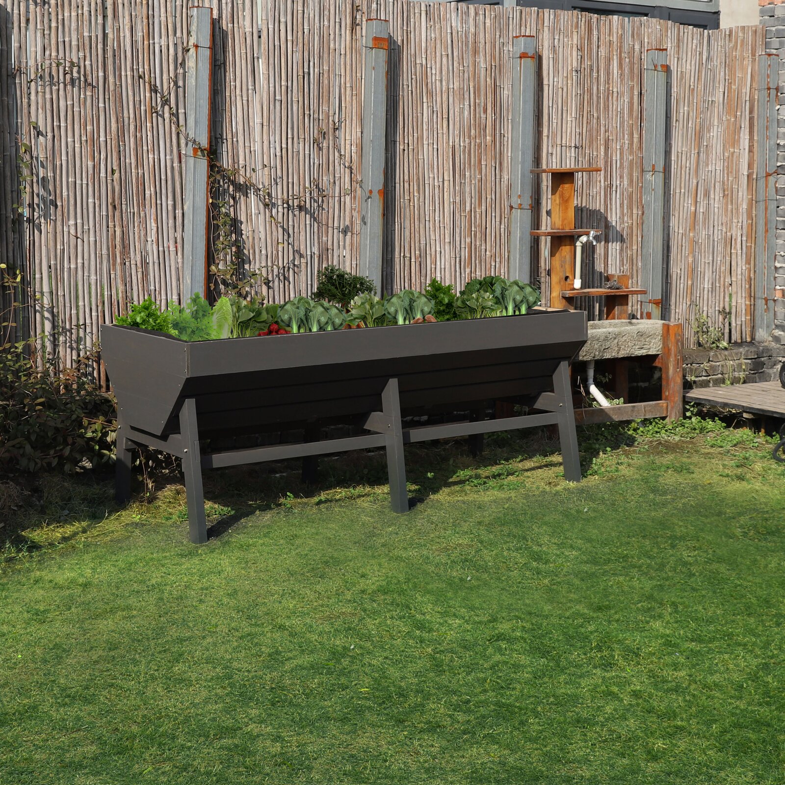 【Home&Garden】Longley Guarani Wood Elevated Planter