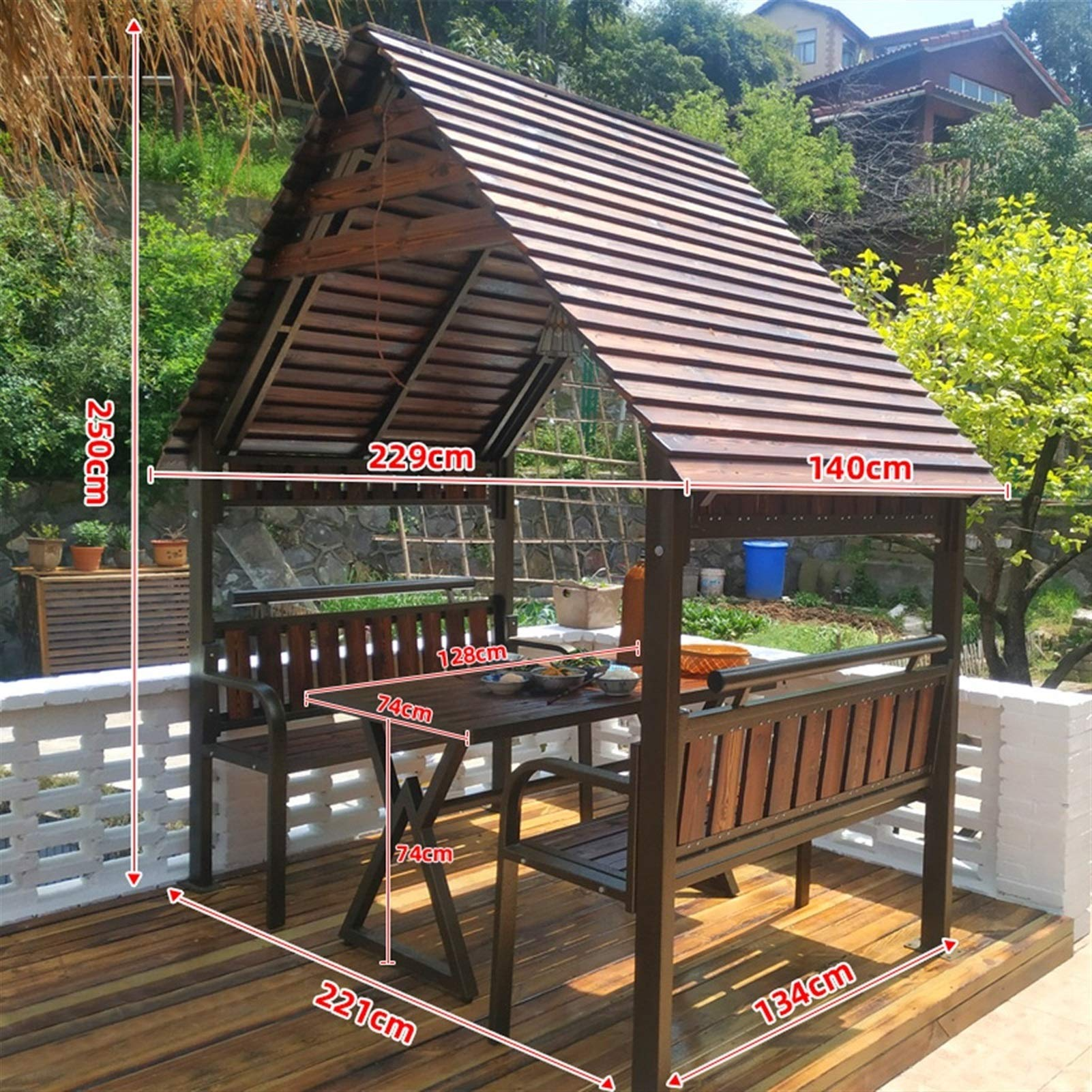 【Gazebo】Leisure Log Cabin Solid Wood Outdoor Patio Garden Pavilion Rain Proof Removable House