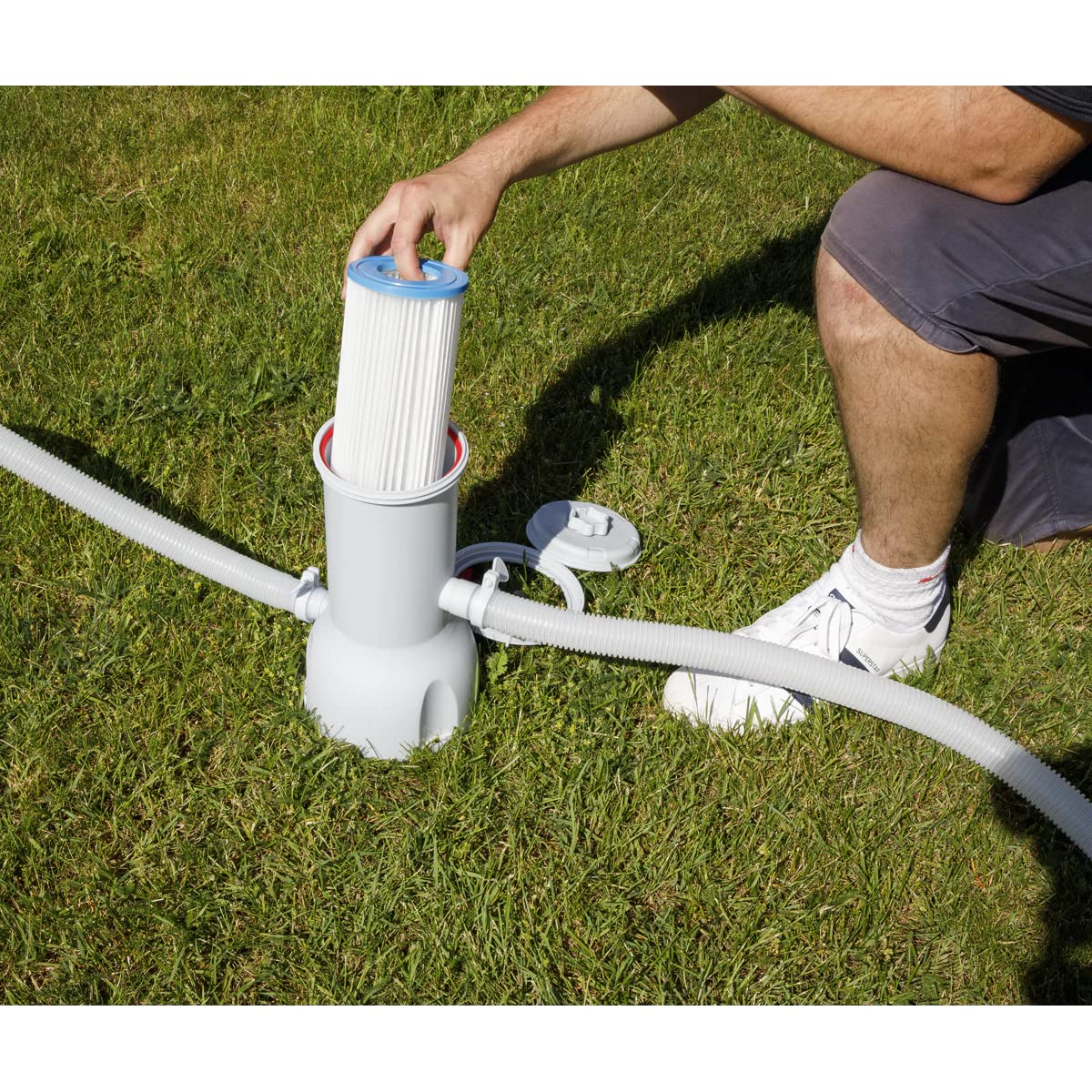 【Sports&Outdoors】18ft Deluxe Steel Frame Swimming Pool, Rectangular with Filter Pump