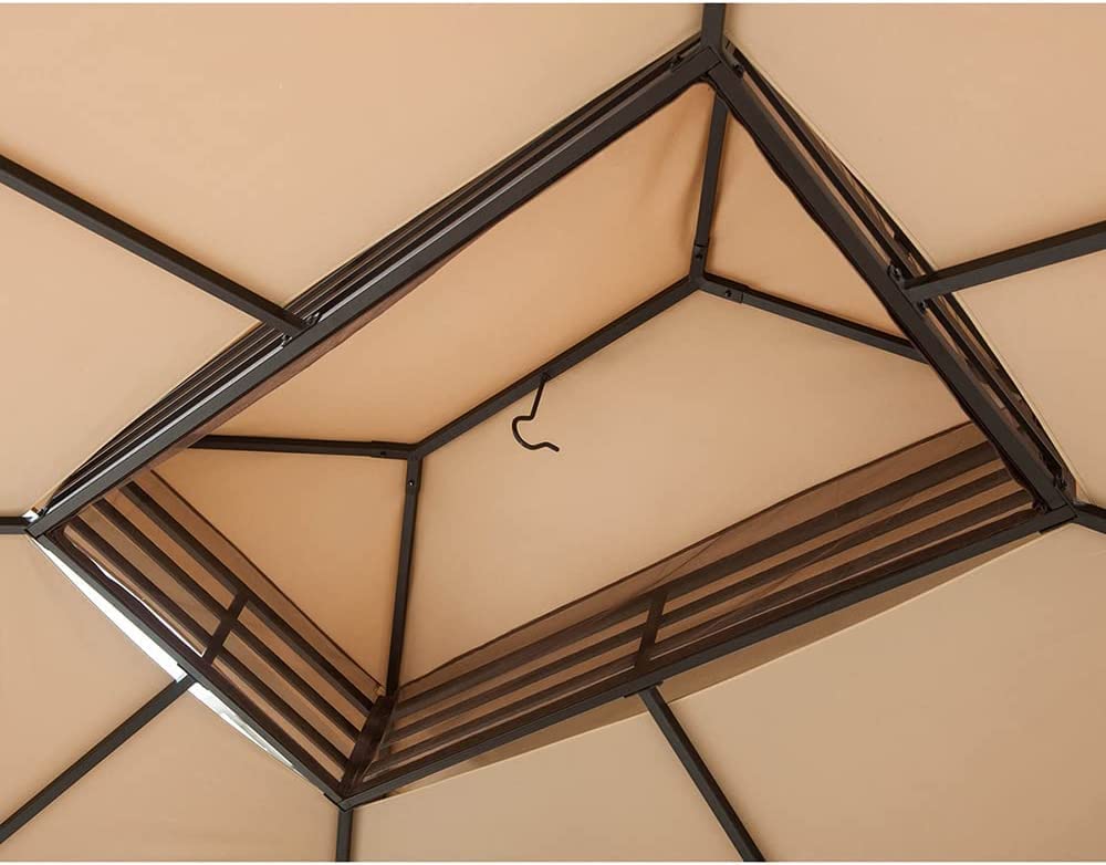 【Gazebo】11x13 Gazebos with Planters, Outdoor Patio Steel 2-Tier Soft Top Gazebo with Netting & Curtains