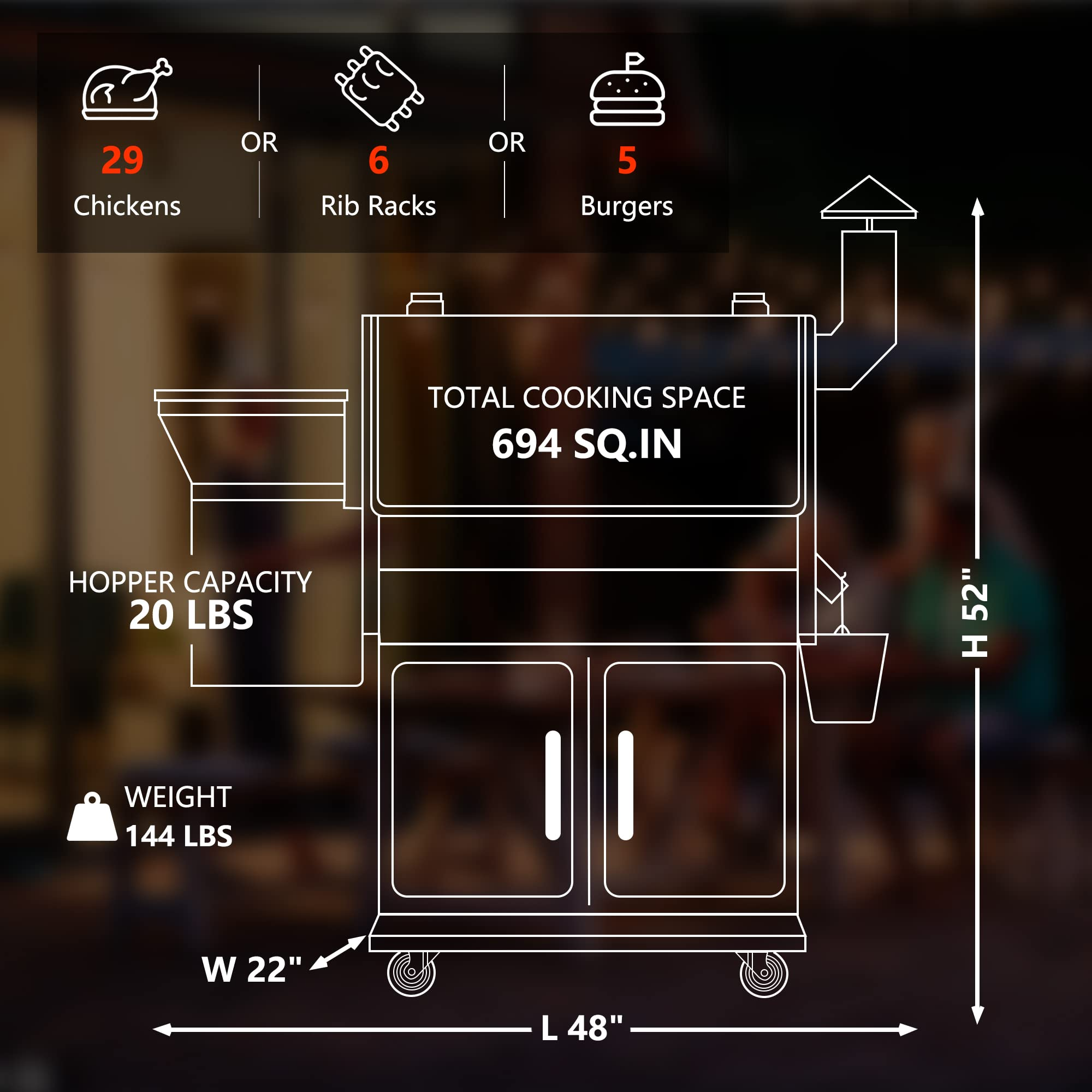 【Appliances】Wood Pellet Grill Smoker with Digital Controls, Cover, 700 sq. in. Cooking Area for Outdoor BBQ