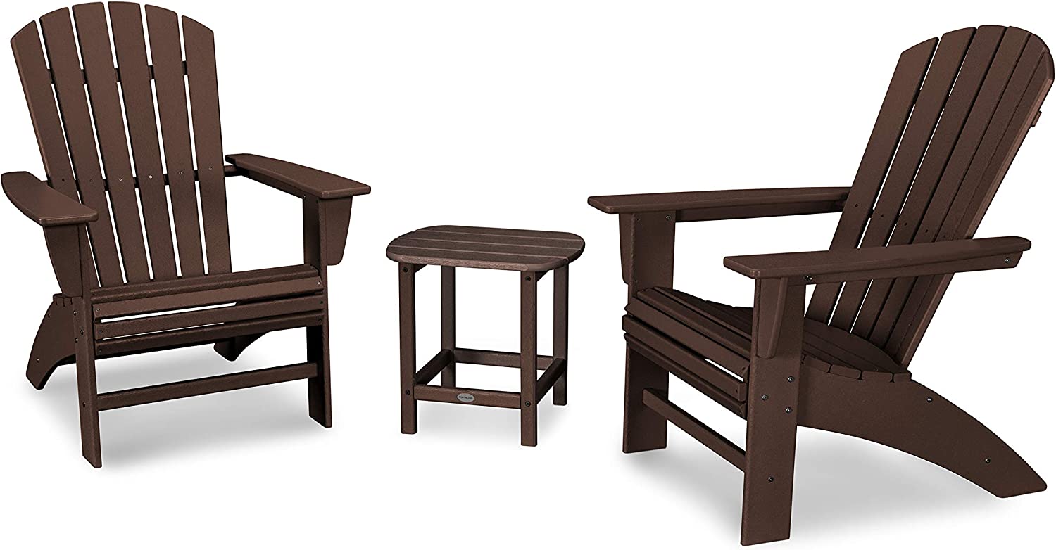 【Home&Garden】Nautical 3-Piece Curveback Adirondack Chair Set with Side Table