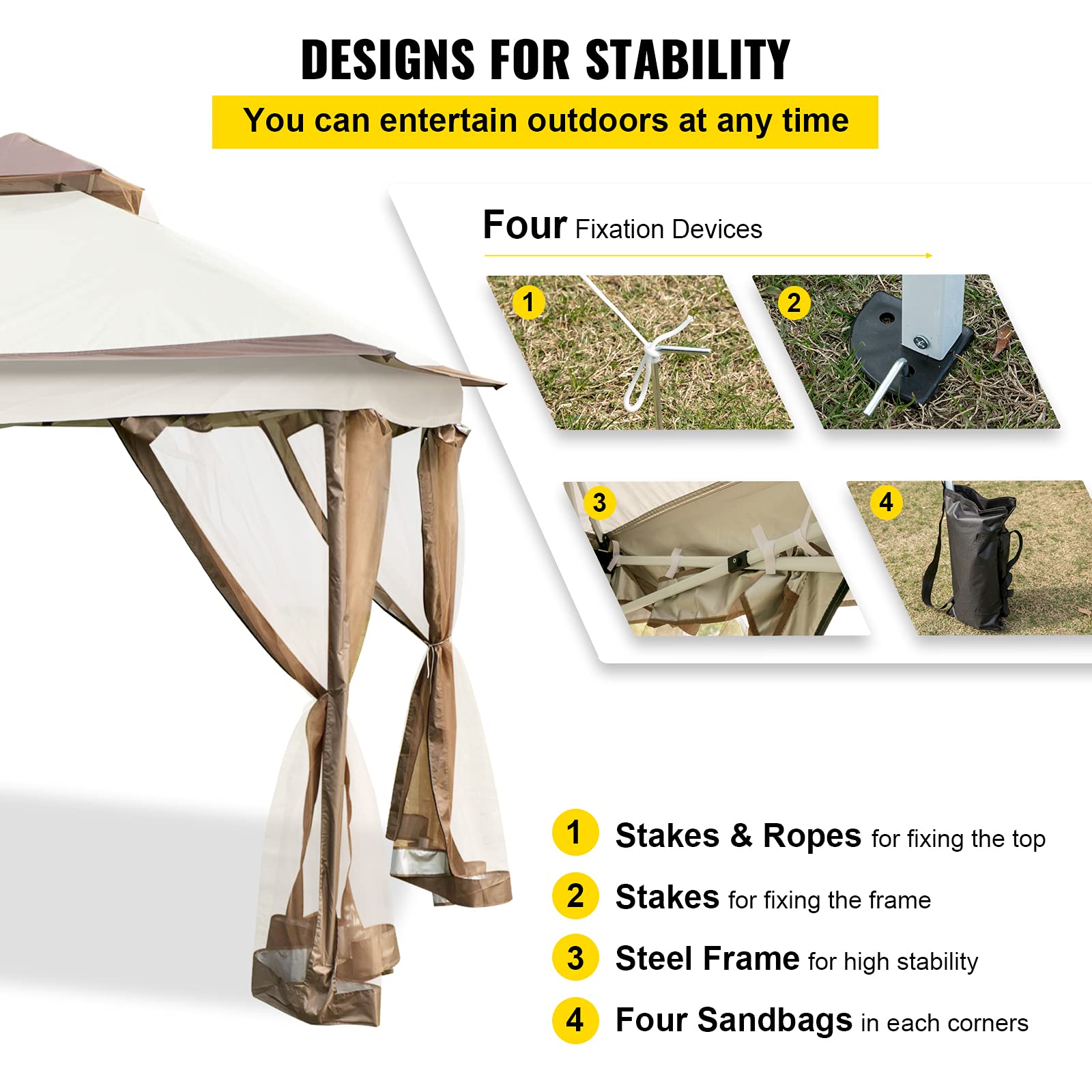 【Gazebo】Happybuy 12x12ft Outdoor Pop-Up Canopy Gazebo Starter Kit