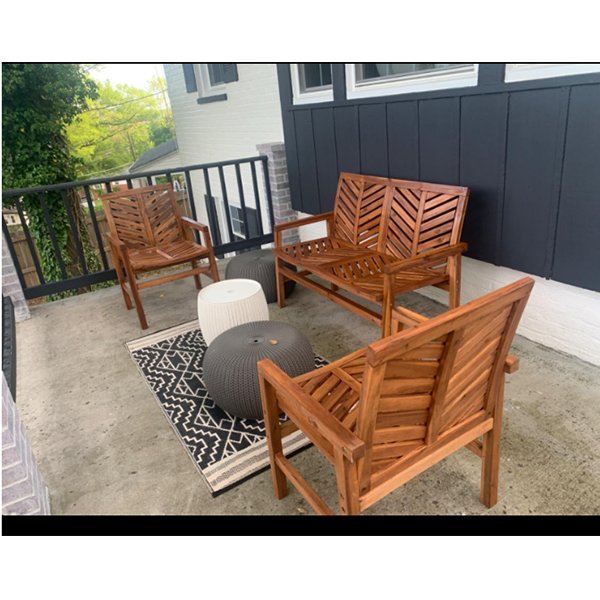 【Furniture】【BS】6 Person Outdoor Wooden V-Shaped Patio Furniture Dining Table Set Extendable Table and Chairs, 7 Pieces