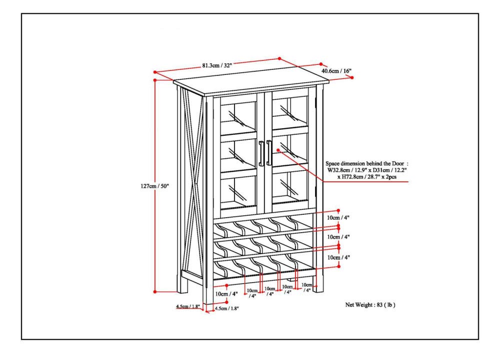 【Furniture】Kitchener 18-Bottle SOLID WOOD 32 inch Wide Contemporary High Storage Wine Rack Cabinet