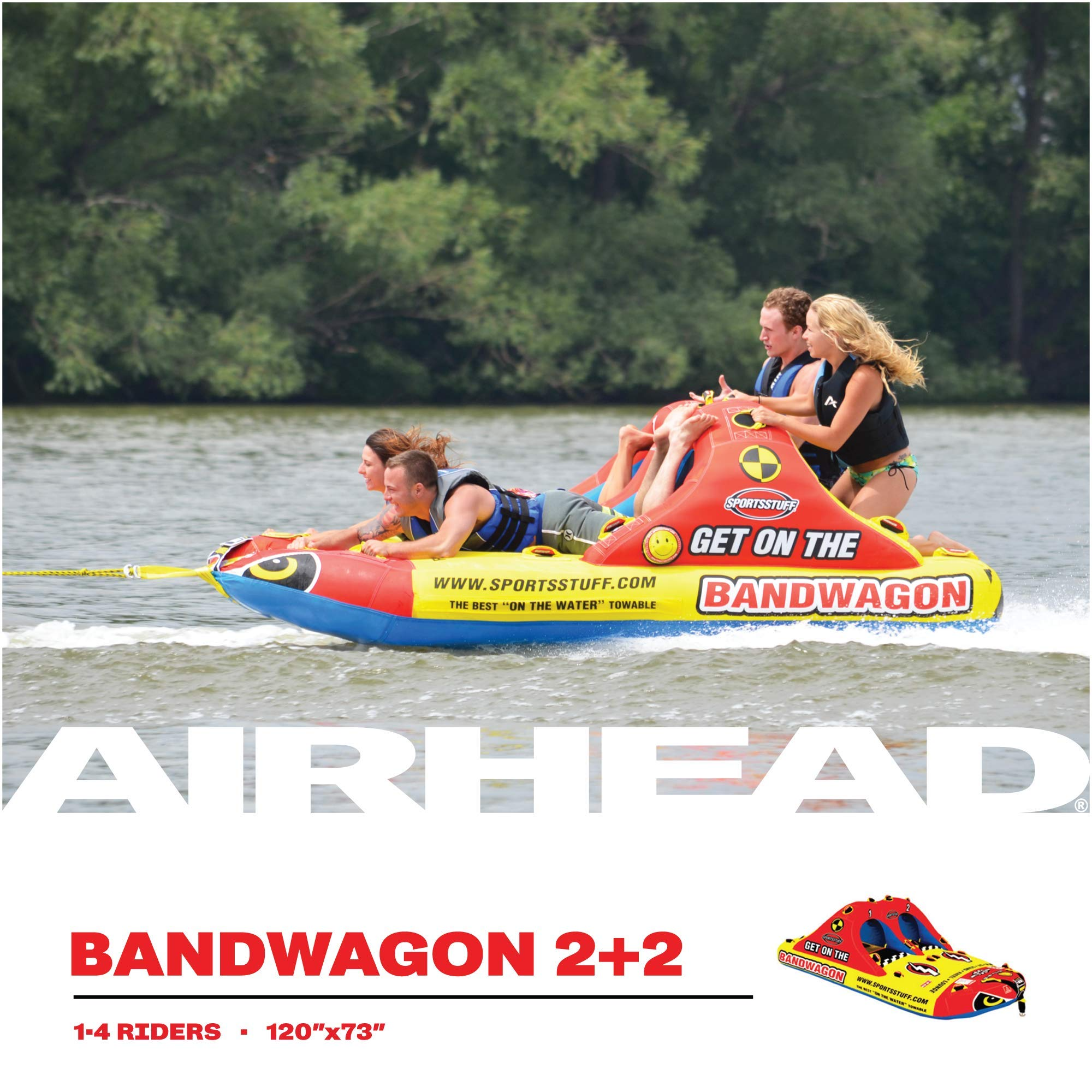 【Sports&Outdoors】1-4 Rider Towable Tube for Boating, Dimensions = inflated (118x70 in) deflated (124x76 in)