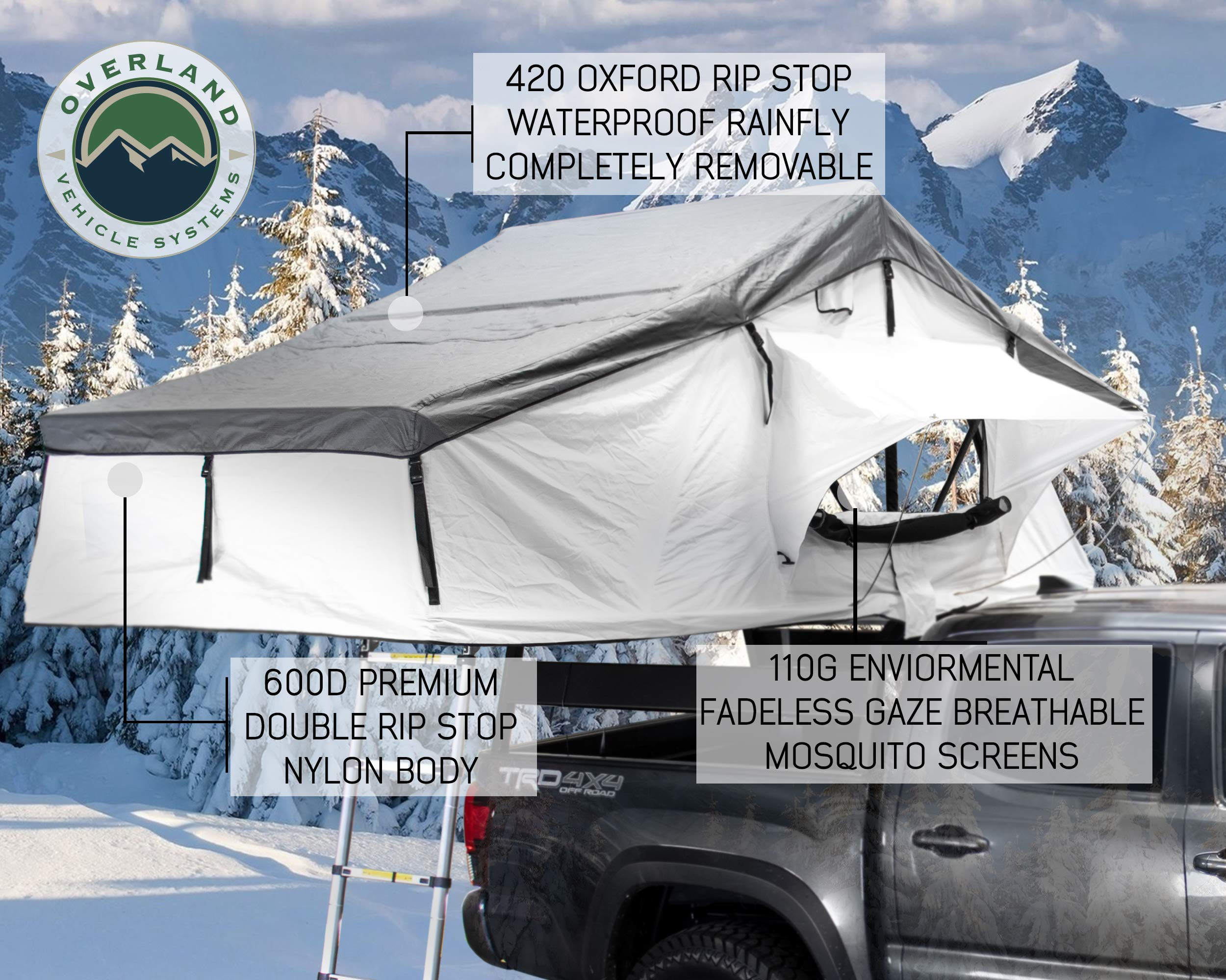 【Sports&Outdoors】Nomadic 3 Extended Roof Top Tent - White Base with Gray Rain Fly & Black Cover Universal