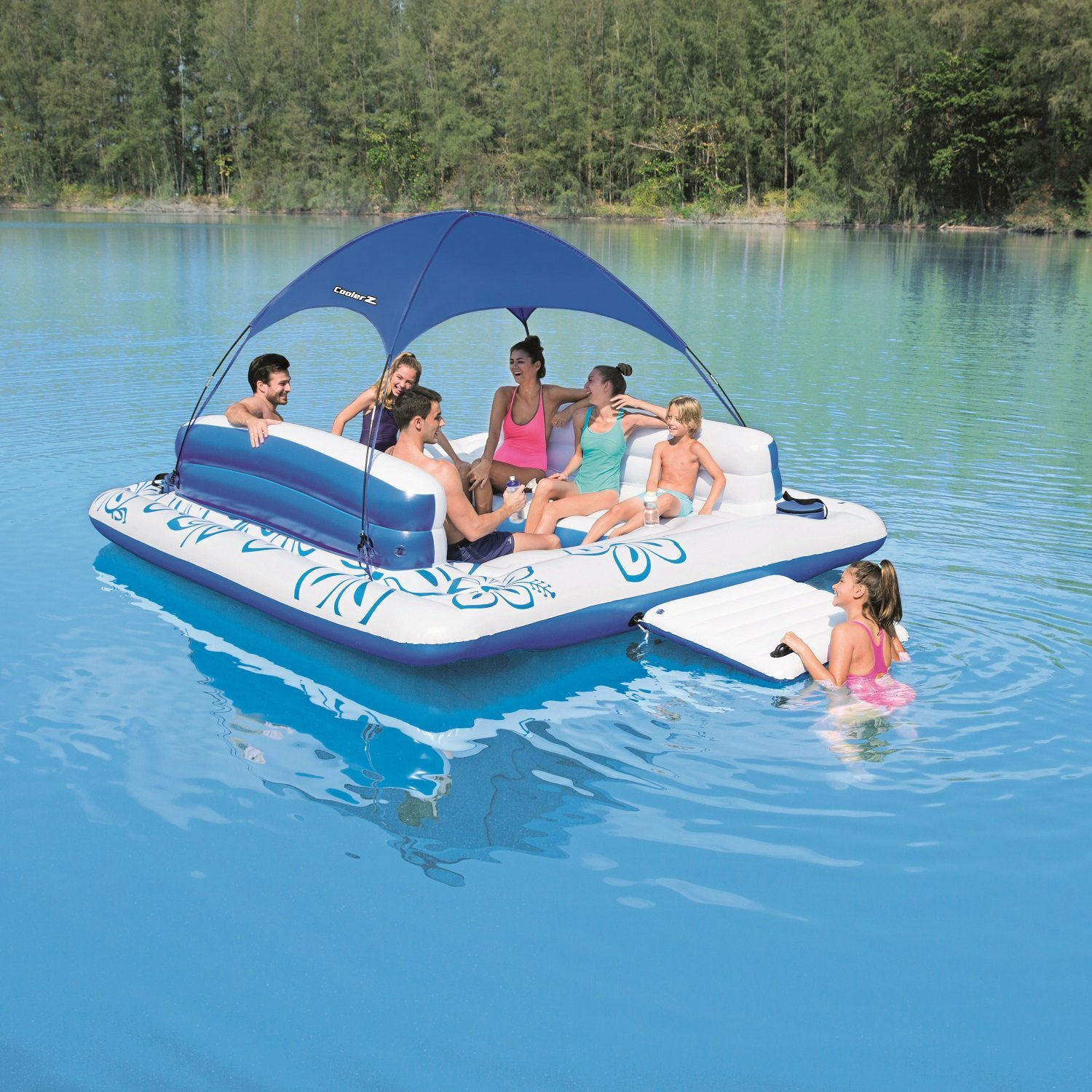【Island Water Floating Lounger】 6-person inflatable party chair, backrest and removable sun visor《NO8》