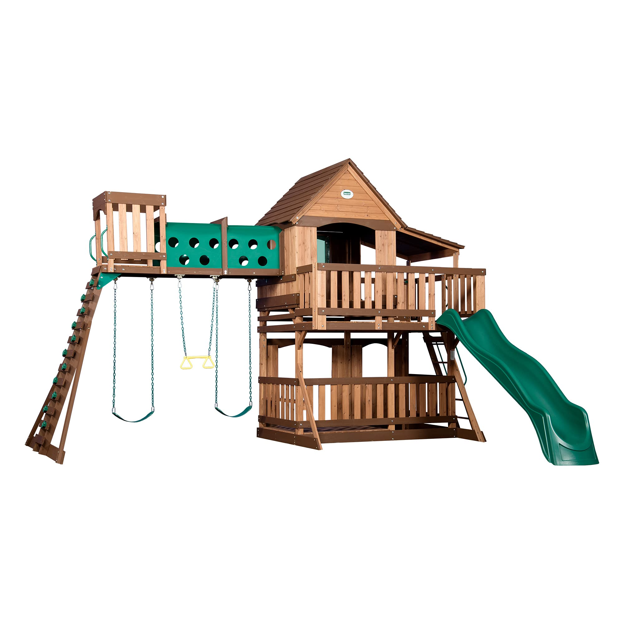 【Baby&Kids】Woodridge Elite All Cedar Wood Swing Set, Upper and Lower Deck, Sandbox, Vented Tunnel