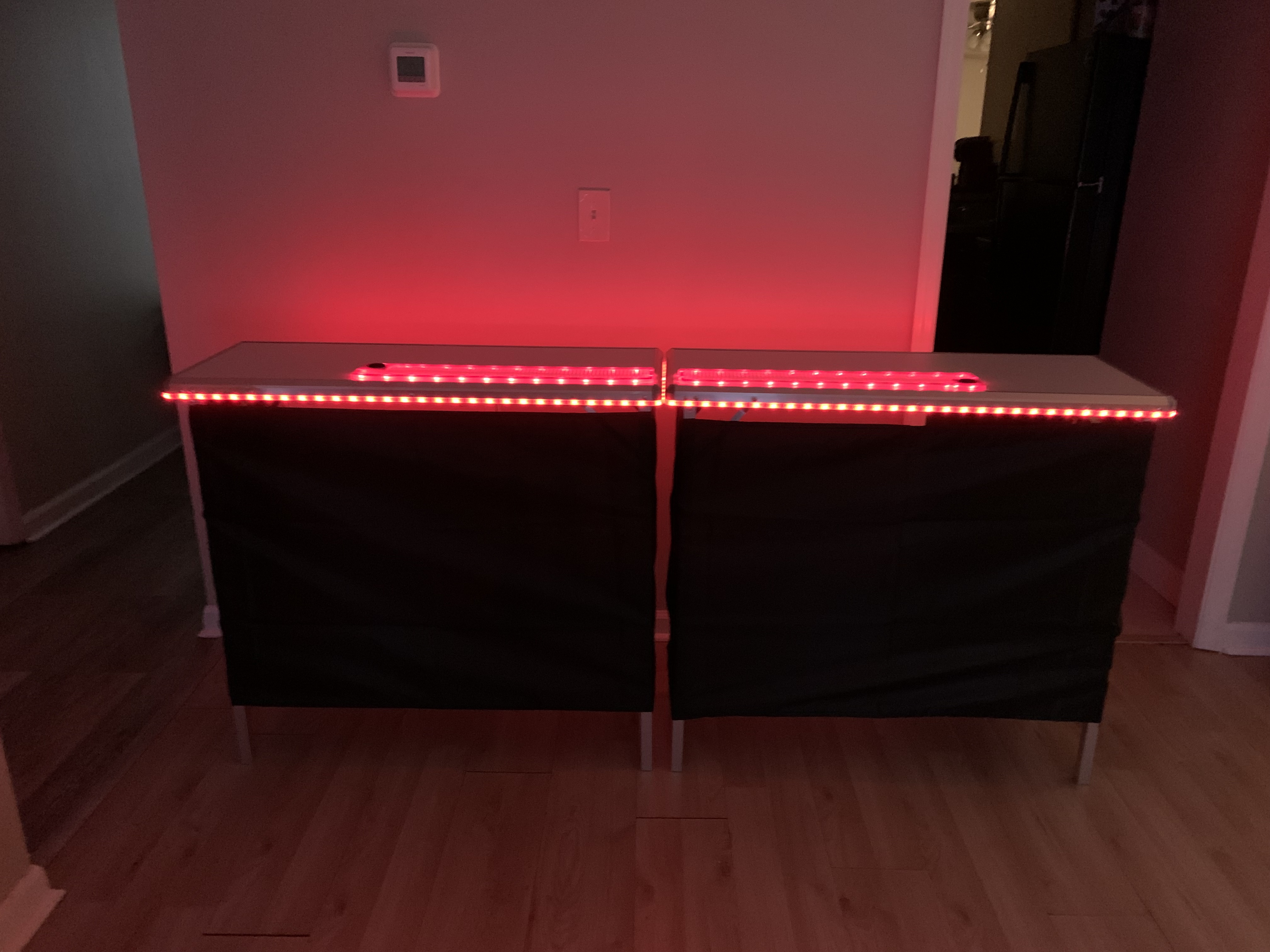 【Furniture】Folding Portable Party Bar w/Color-Changing LED Lights, Black & Hawaiian Bar Skirts & Storage Shelf