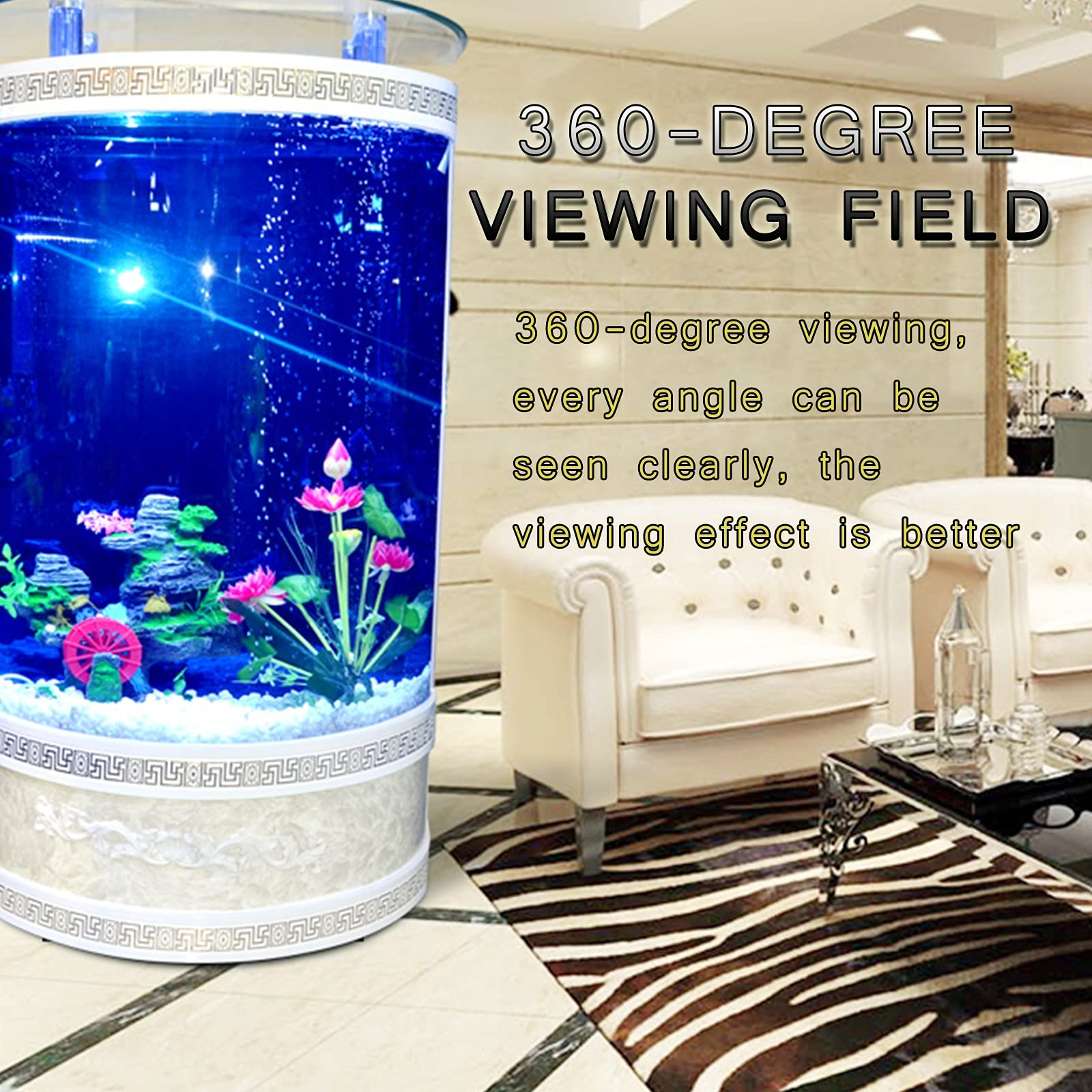 【Pet】Semicircle Family Fish Tank, Living Room & Office Aquarium, Glass Fish Tank without Water Change