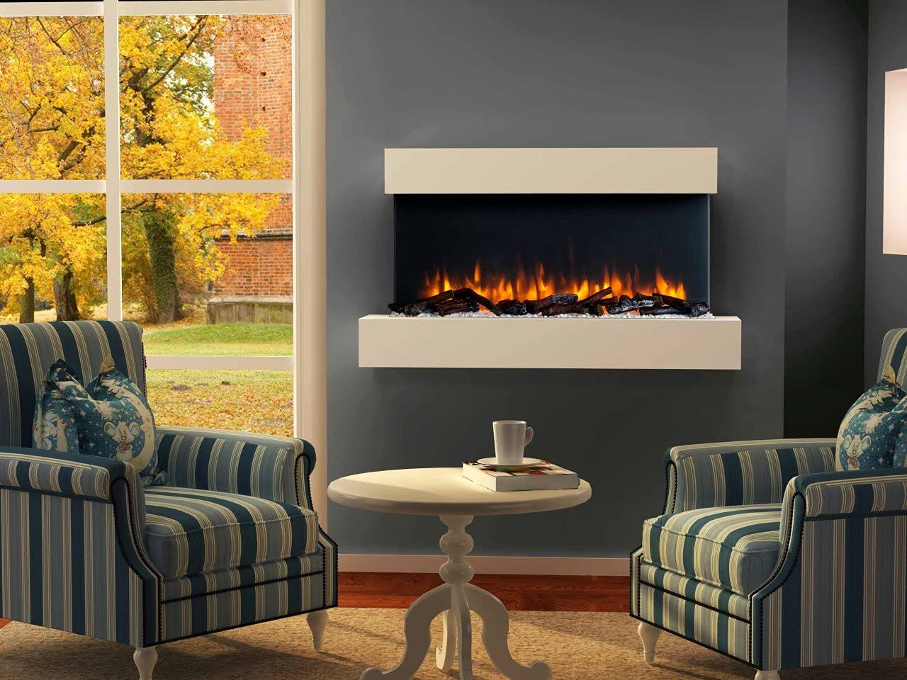 【Home Improvement】Endeavour Fires Runswick Wall Mounted Electric Fireplace with an Off White Mantel & Plinth