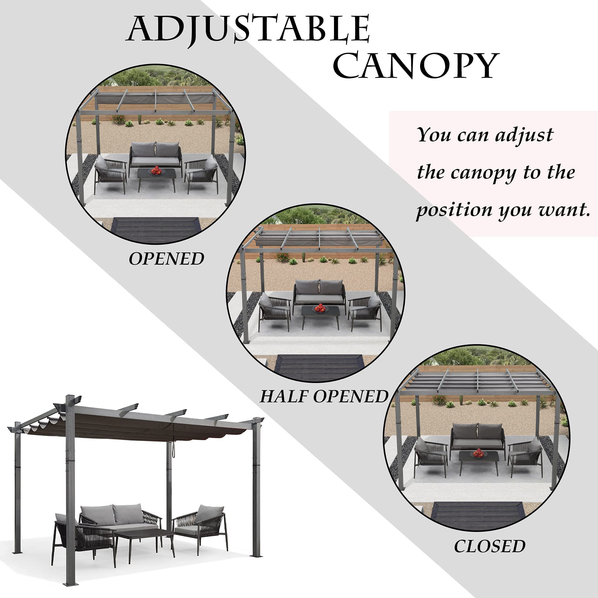 【Gazebo】10' X 12' outdoor retractable pergola，Modern Yard Grape Trellis PergolaGazebo