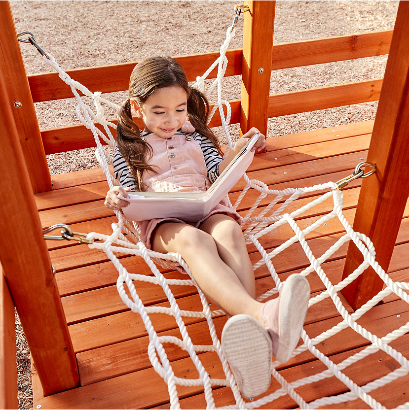 【Baby&Kids】Outdoor Glamping House, Backyard Bungalow Fun, 2 Bunk Hammocks, Outdoor Lights