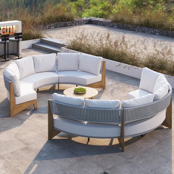  8 Pieces Farmhouse CurvedModular Outdoor PatioSectional Sofa Set withCoffee Table.
