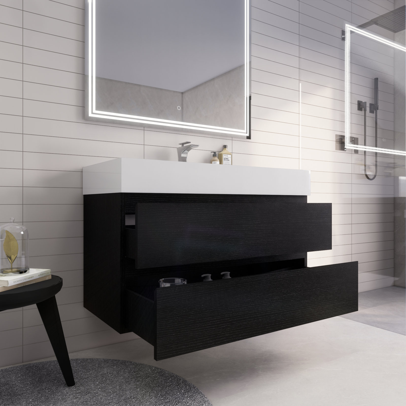 【Home Improvement】Newbold 42'' Wall-Mounted Single Bathroom Vanity Set