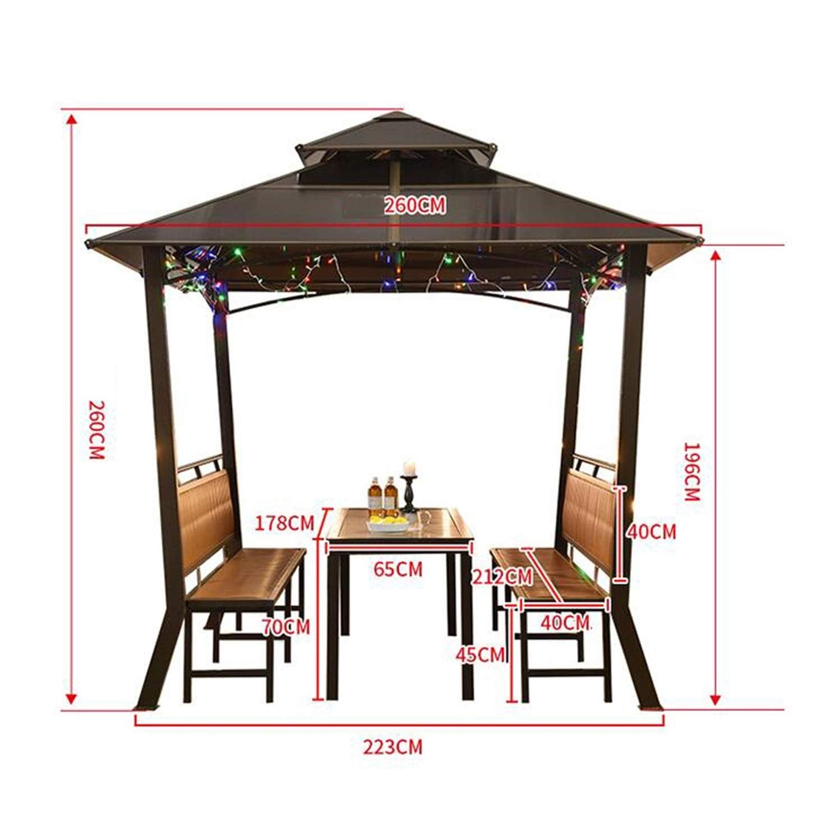 【Gazebo】Outdoor Pergola Villa Garden Furniture, Patio Pavilion with Desk Patio Gazebo Outdoor Canopy Gazebo
