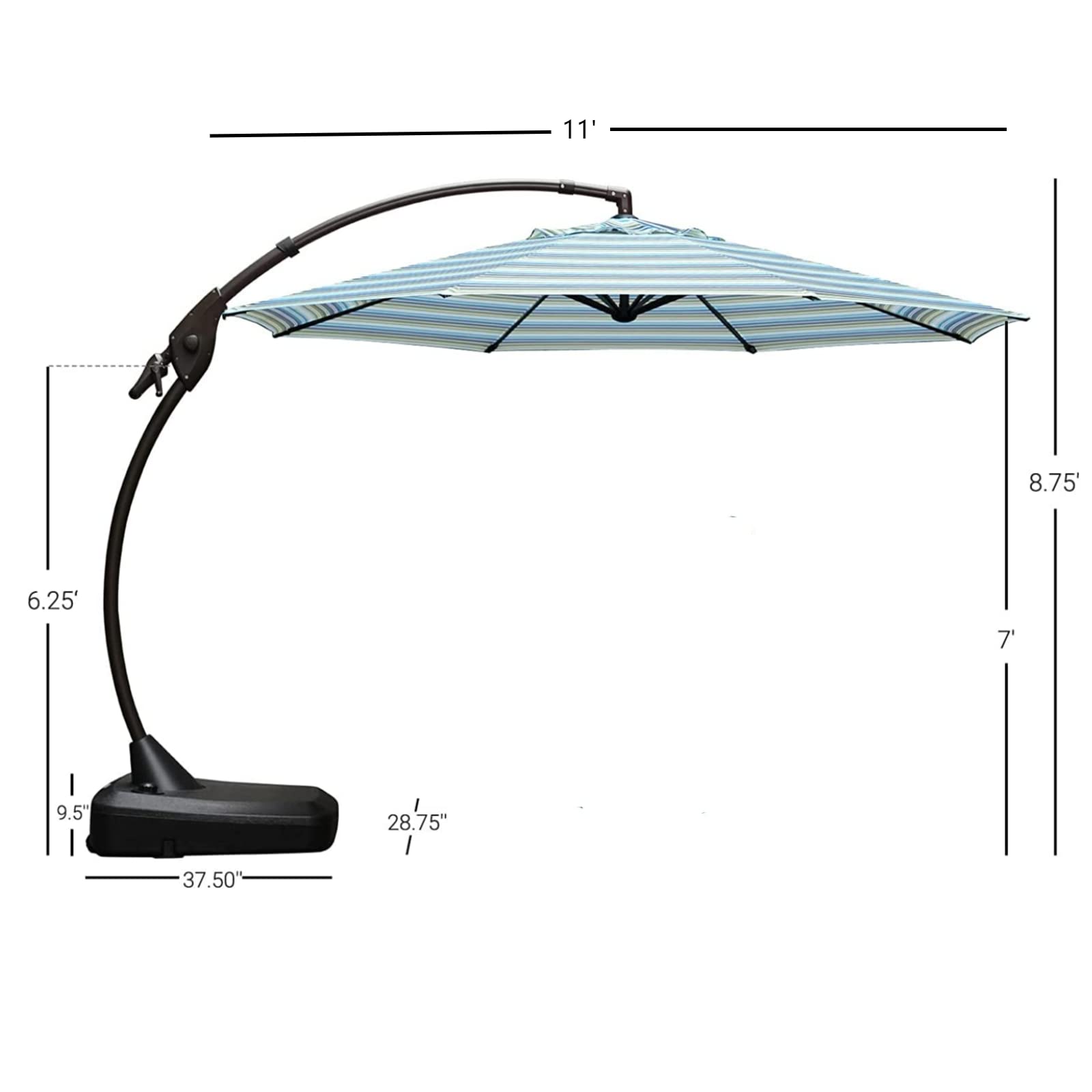 【Home&Garden】11 FT Deluxe NAPOLI Curvy Aluminum Offset Umbrella, Patio Cantilever Umbrella with Base