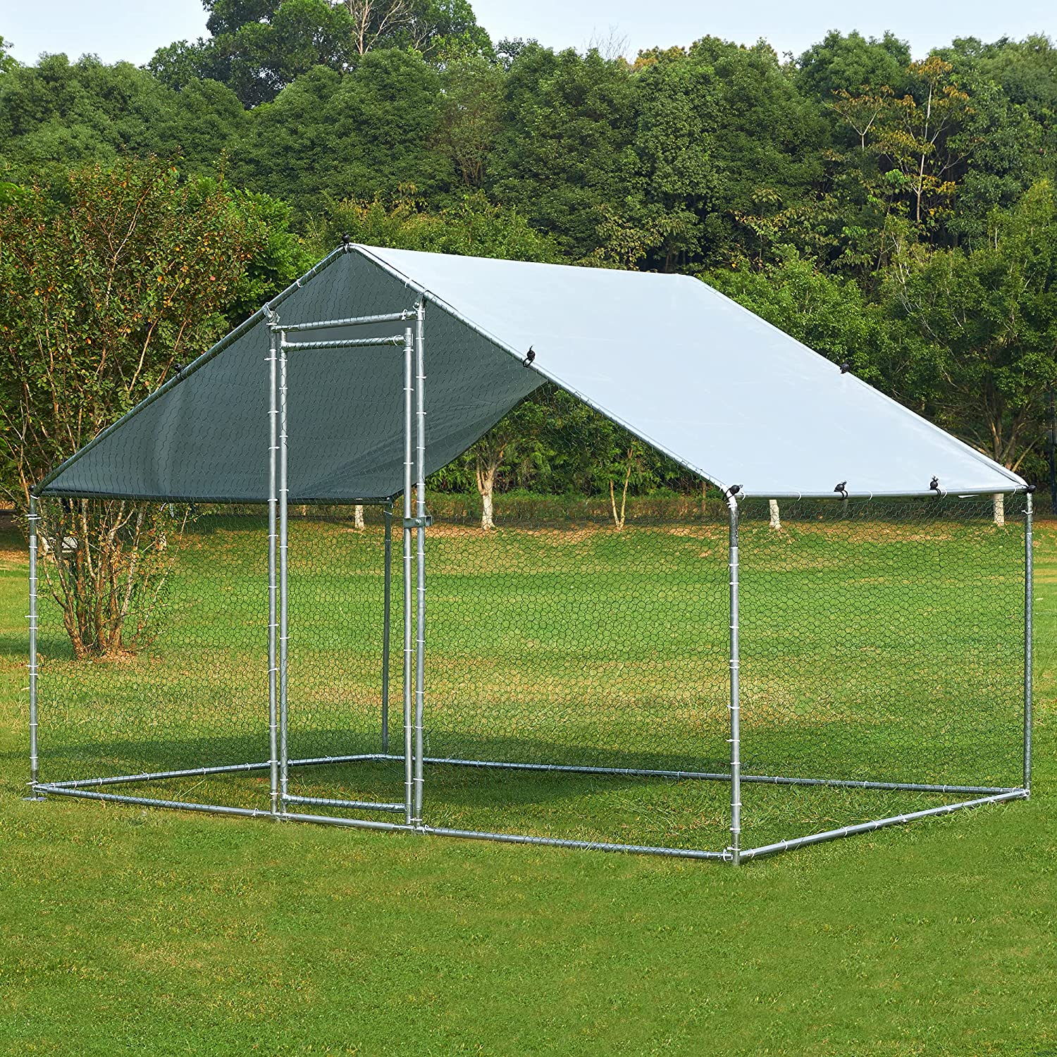 【Pet】Extra Large Metal Chicken Coop Walkin Poultry Cage Rabbits Habitat Cage(19.6'Lx9.8'Wx6.5'H)