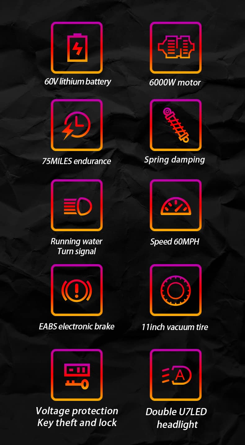 Adult Electric Scooter, Max Speed 55MPH,Total Power 6000W, 90mile Long Range Battery, 60V Dual Drive, 11-inch Wheels, Portable Foldable, Off Road (60V38AH 70-75 Mile Range<NO8>