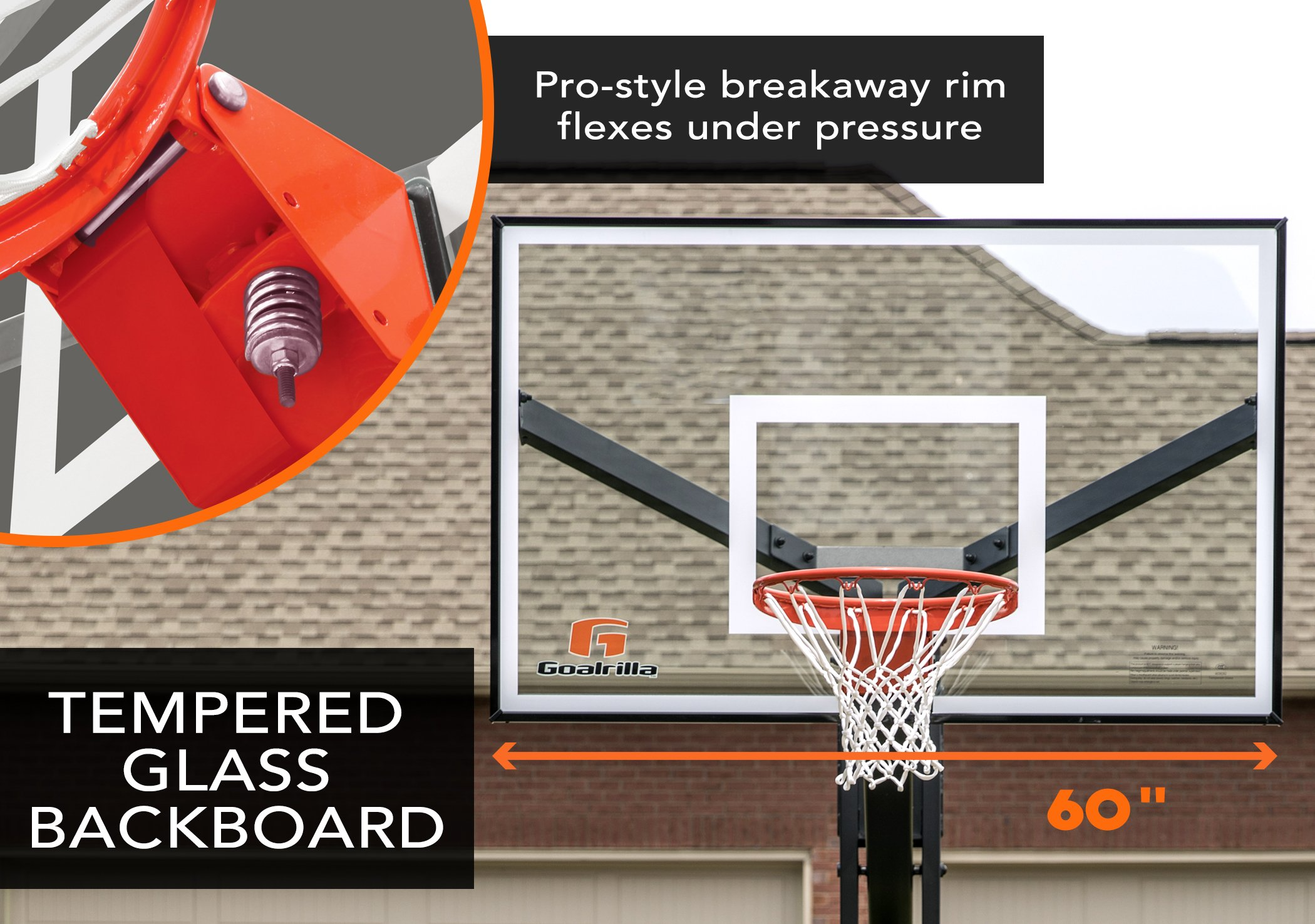 【Sports&Outdoors】Goalrilla FT Series Basketball Hoops with Tempered Glass Basketball Backboard, Black Anodized Frame