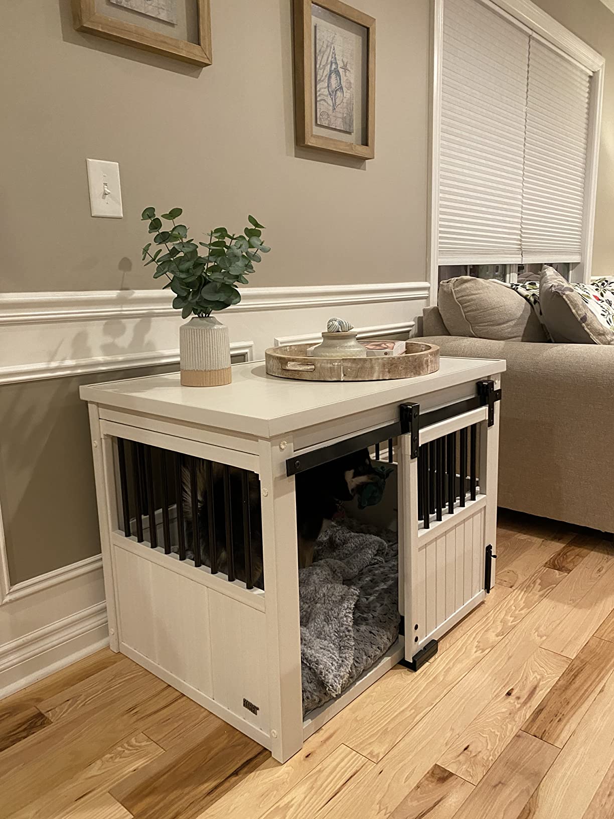 【pet】Homestead Sliding Barn Door Furniture Style Dog Crate - Antique White, Extra Large