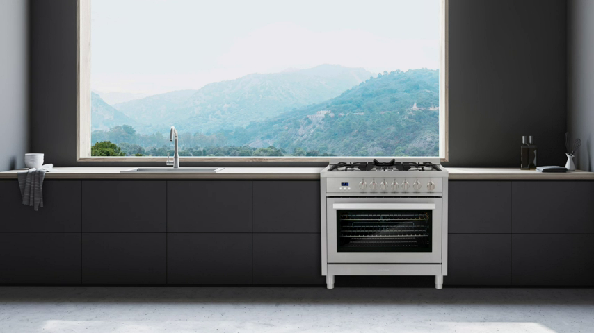 【Appliances】36 in. Gas Range with 5 Burner Cooktop, 3.8 cu. ft. Capacity Rapid Convection Oven with 5 Functions
