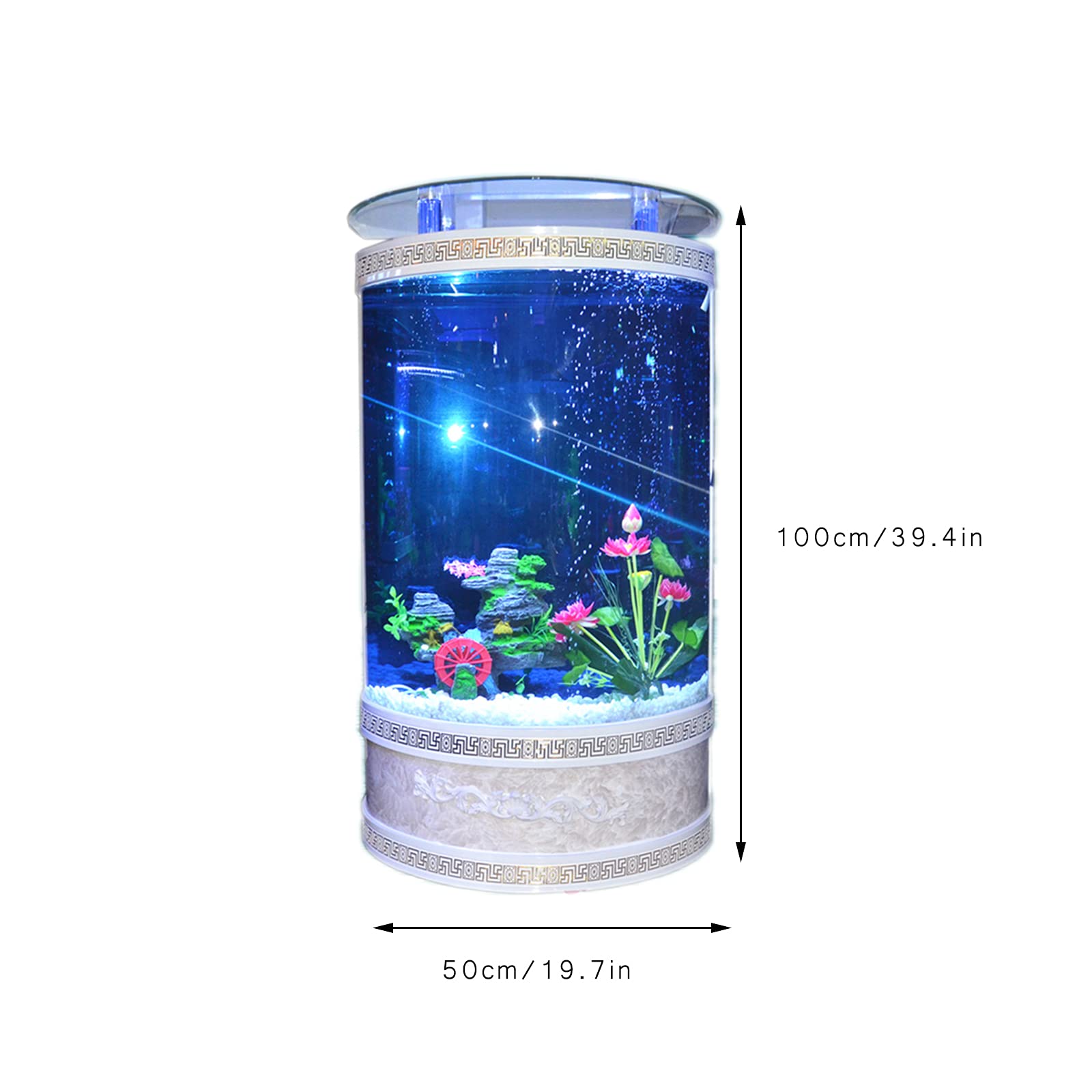 【Pet】Semicircle Family Fish Tank, Living Room & Office Aquarium, Glass Fish Tank without Water Change