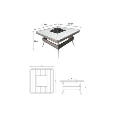 Weave Garden Furniture Danielle Grey Rattan U Shaped Corner Sofa Dining Set with FireDrinks Pit.