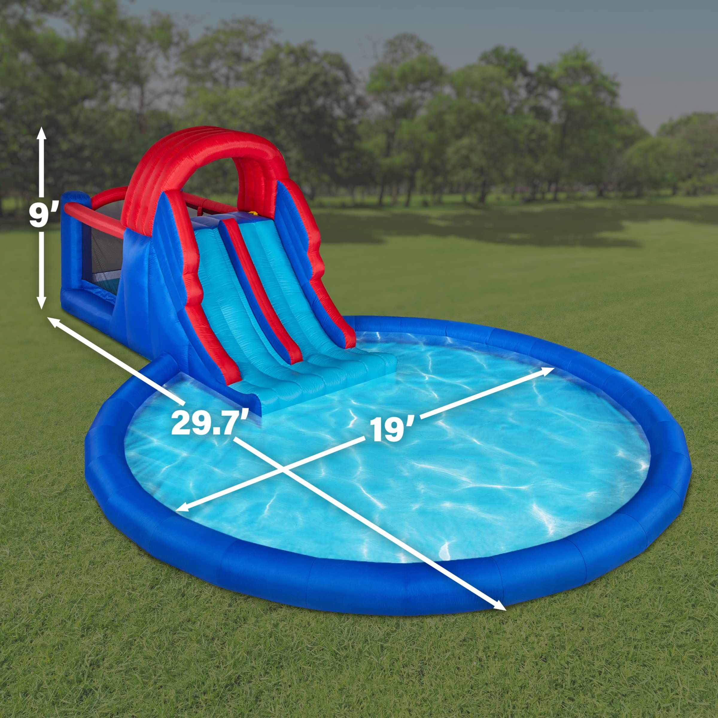 【Baby&Kids】Dual Slide Roundabout Inflatable Water Park - Climbing Wall, Slides, Bounce House & Huge Pool