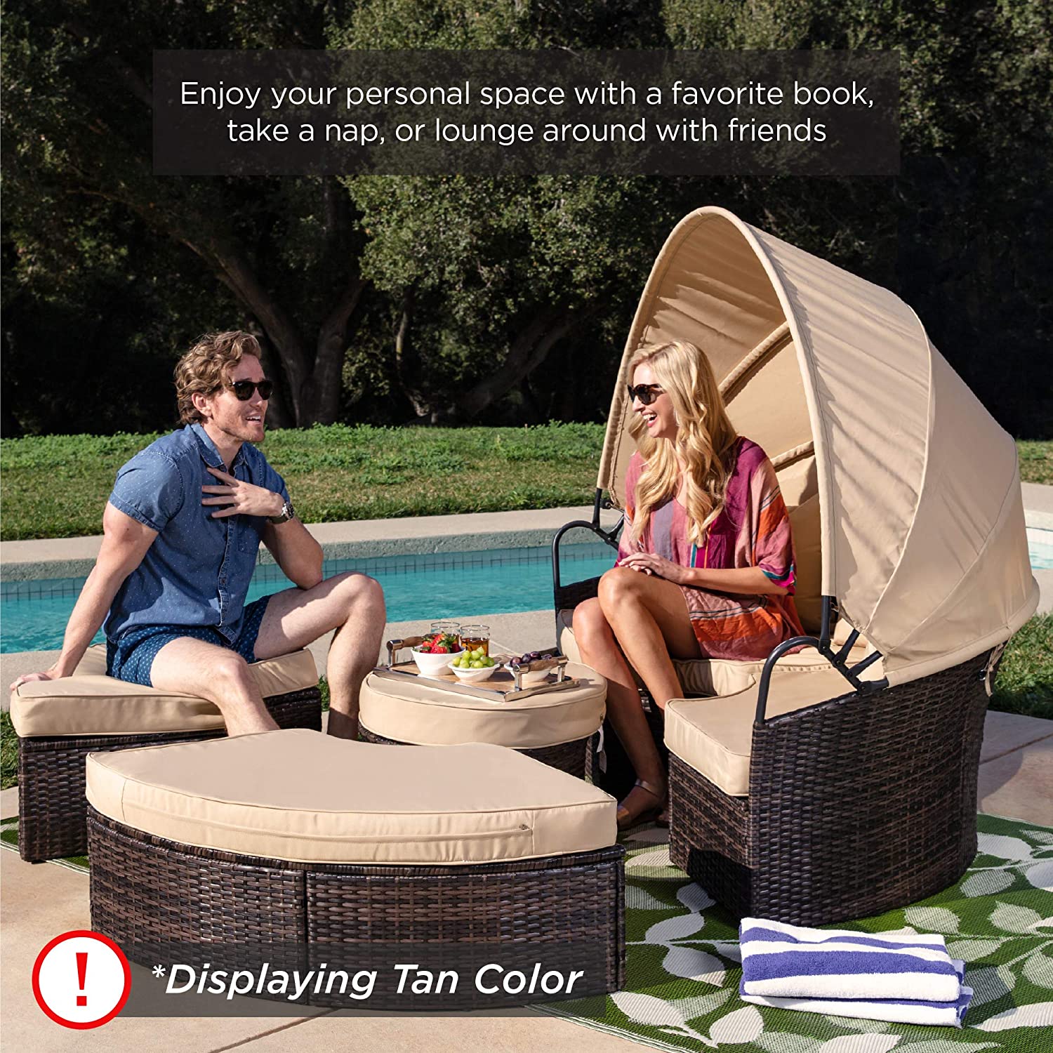 Best Choice Products 5-Piece Modular Patio Wicker Daybed Sectional Conversation Lounger Set w/ 2-in-1 Setup