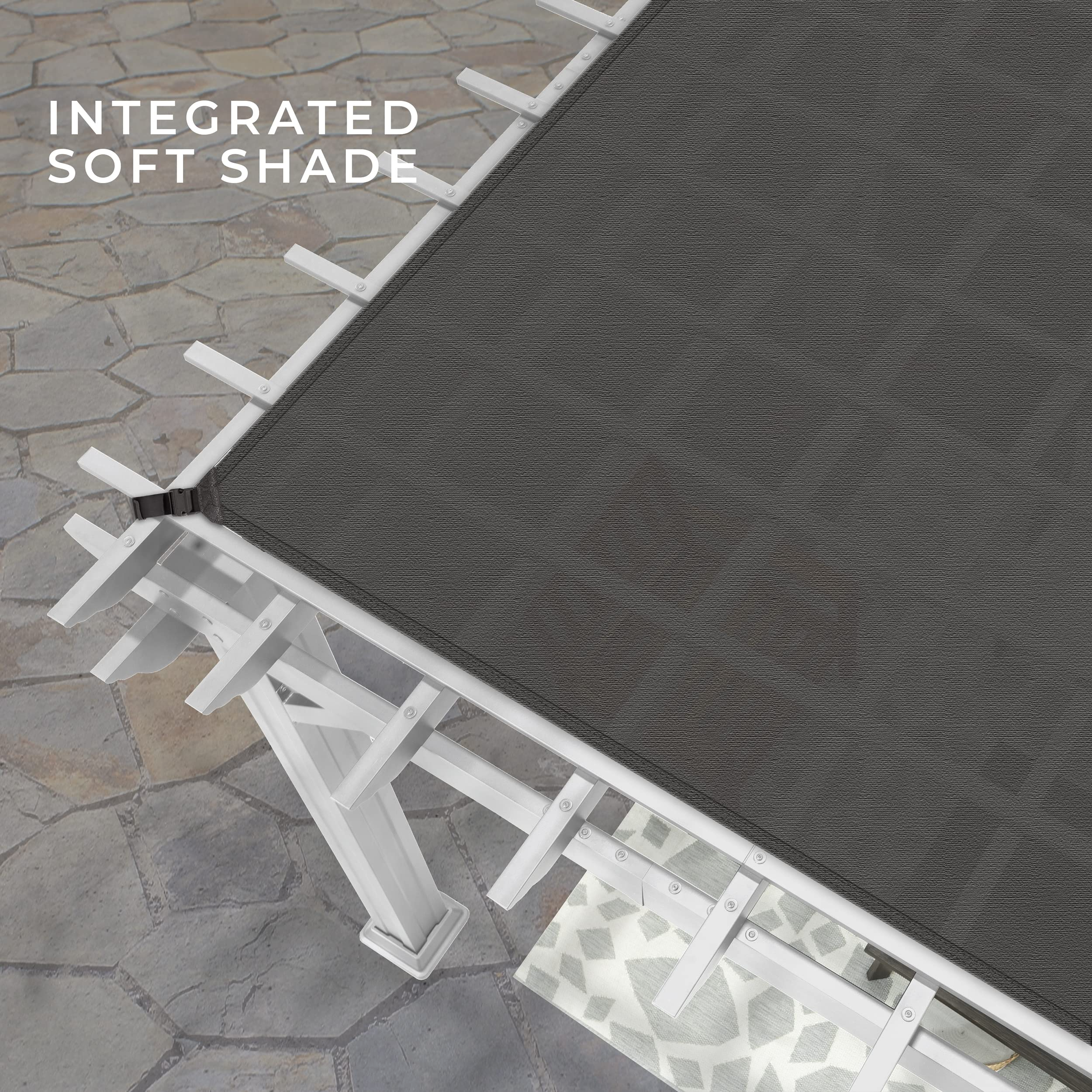 【Home&Garden】14' x 10' White Steel Traditional Pergola with Sail Shade Soft Canopy