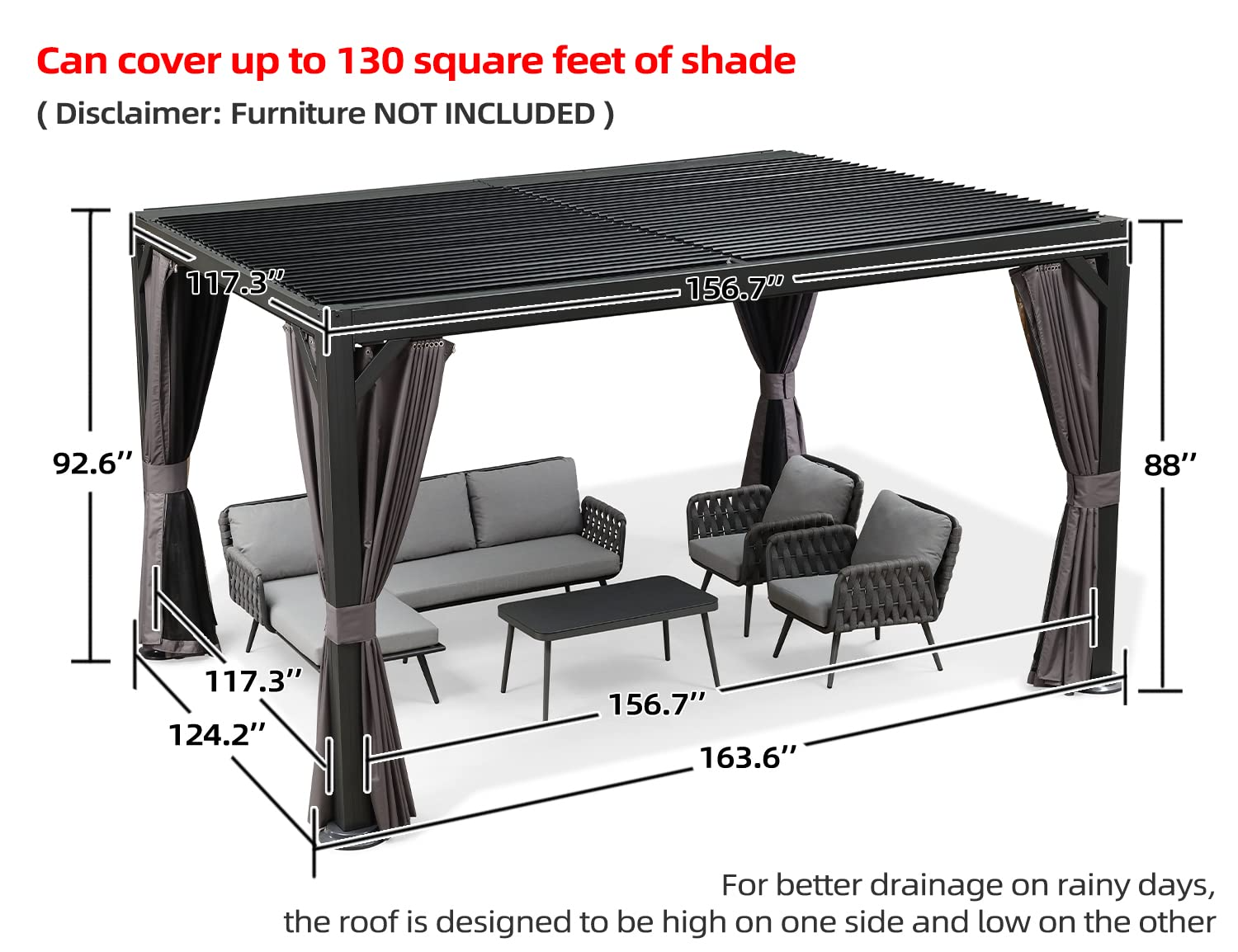 【Home&Garden】Outdoor Louvered Pergola 10'x13' Adjustable Metal Roof Hardtop Gazebo