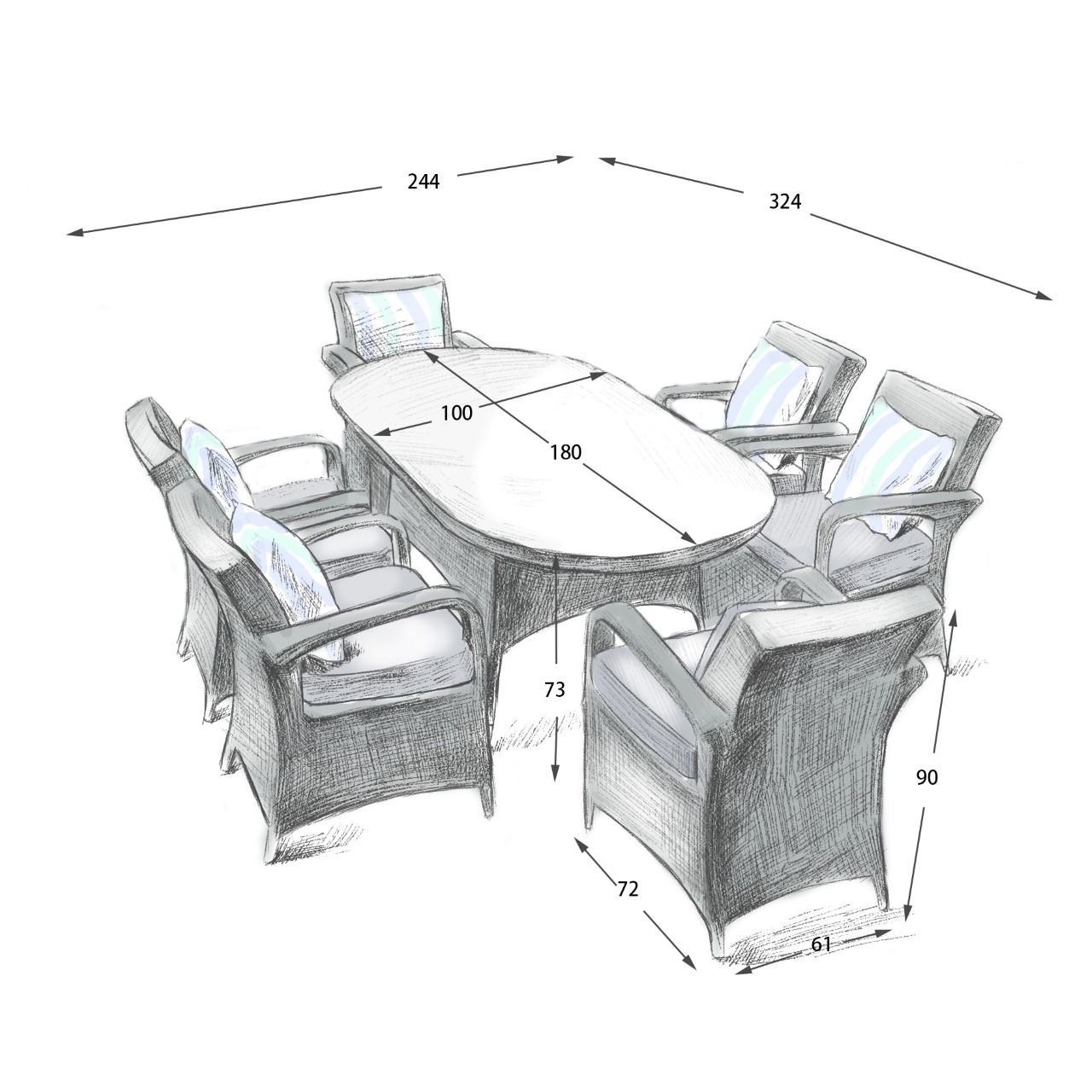 【Home&Garden】6 Savannah Armchairs 1.8 mtr Oval Set