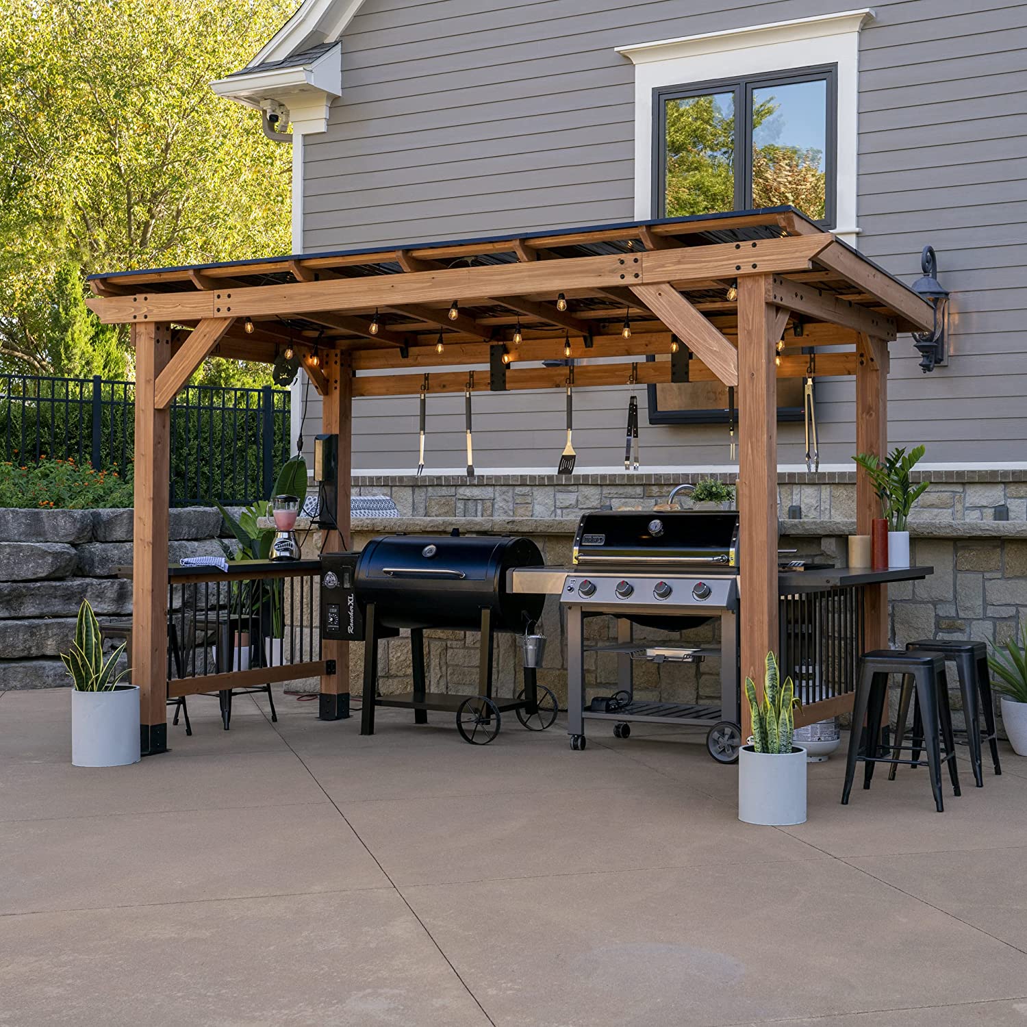 【Home&Garden】Saxony Wooden Grill Gazebo