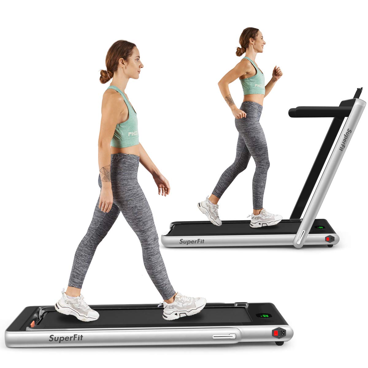 【Sports&Outdoors】2 in 1 Folding Treadmill, 2.25HP Superfit Under Desk Electric Treadmill, Installation-Fre《NO8》