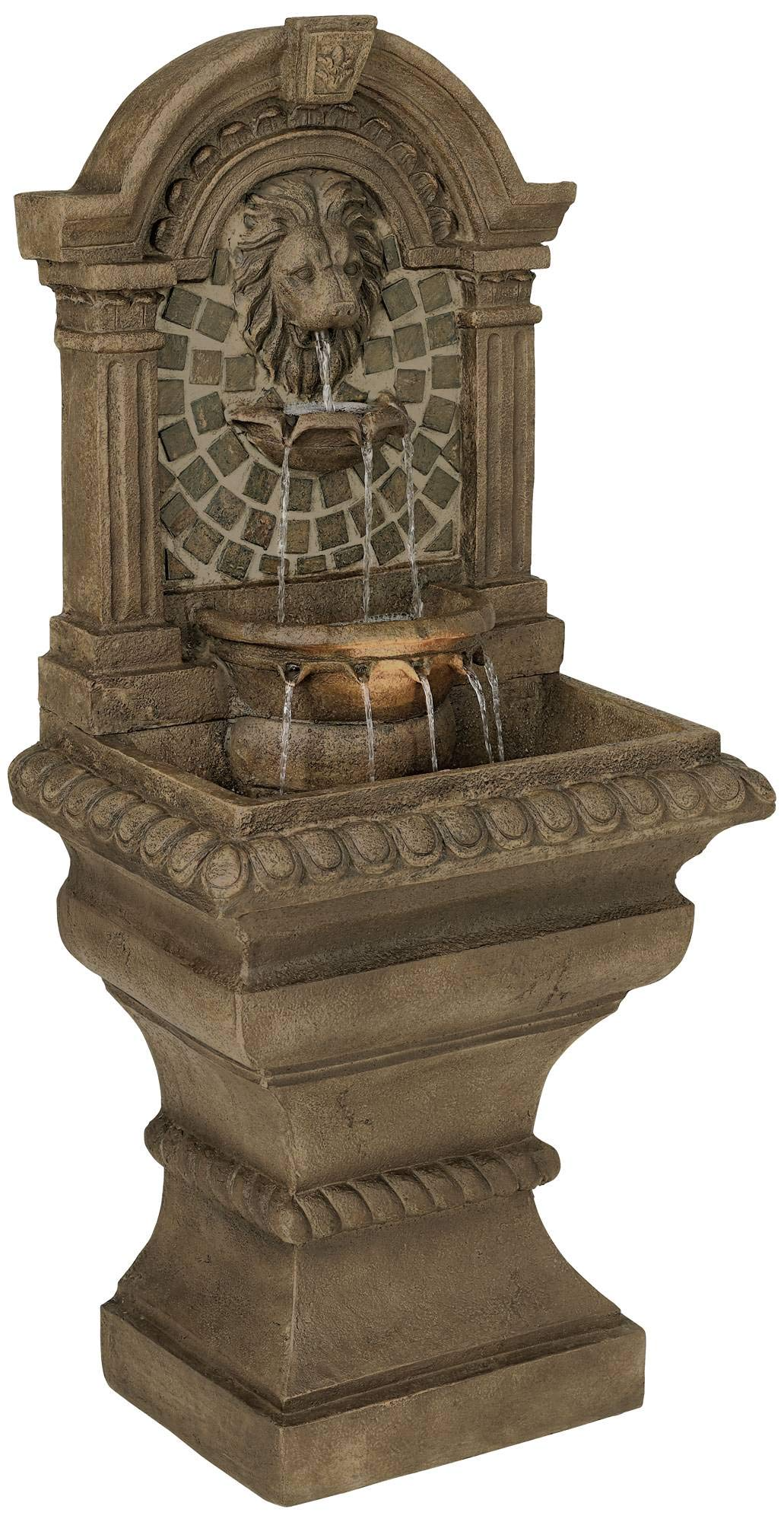 【Décor】Royal Lions Head Mediterranean Outdoor 3 Tiered Wall Water Fountain 51