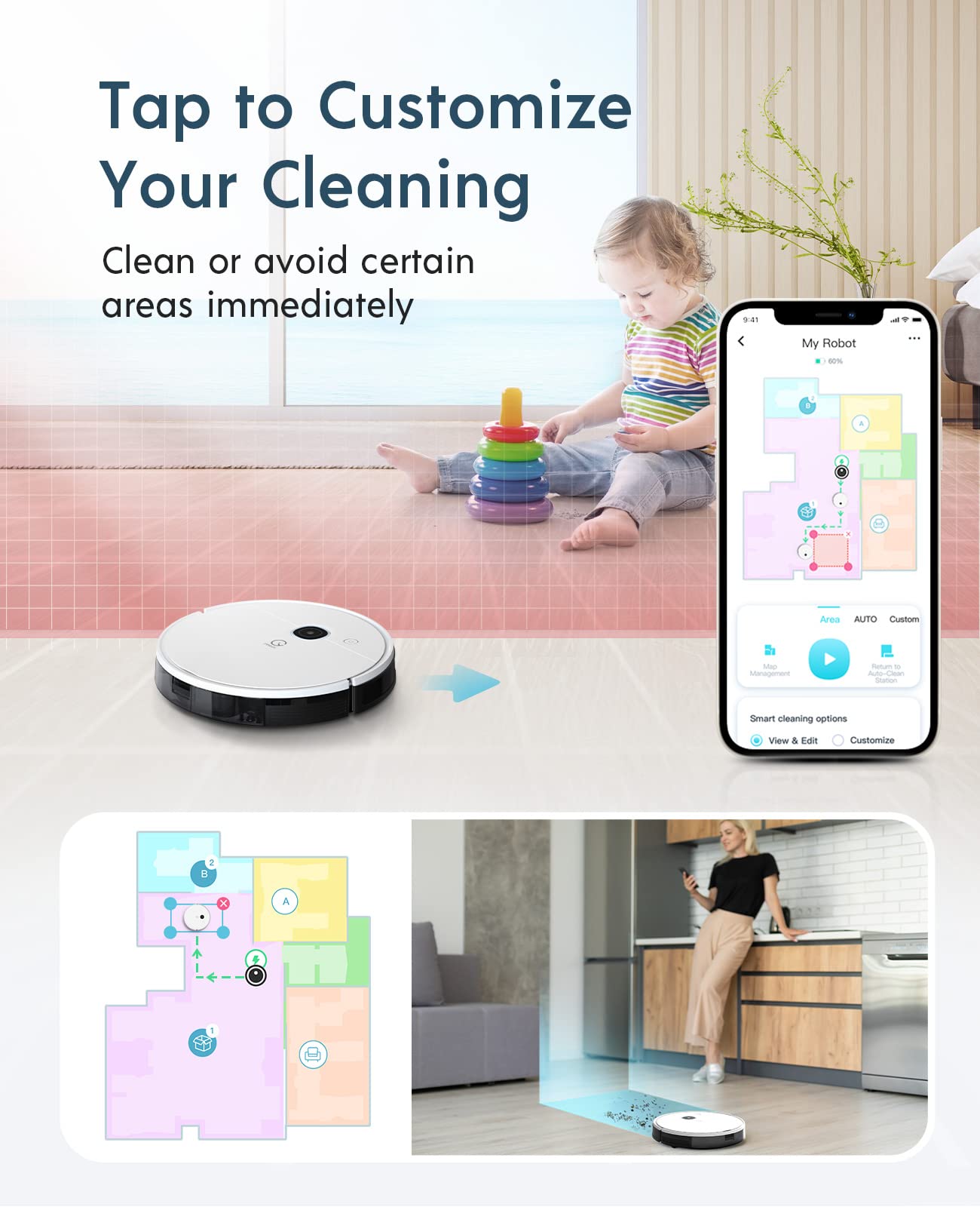 【Appliances】Robot Vacuum and Mop, Self-Emptying 3 in 1, 30 Days Auto Empty, Smart Mapping