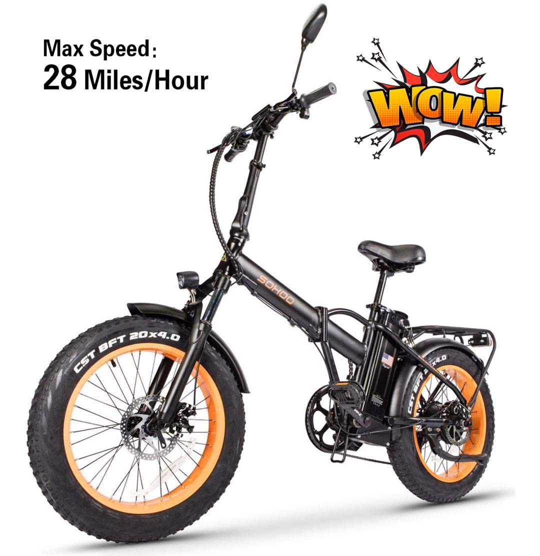 【Sports&Outdoors】Adult Step-Over & Step-Thru Folding Fat Tire E-Bike Mountain Electric Bicycle