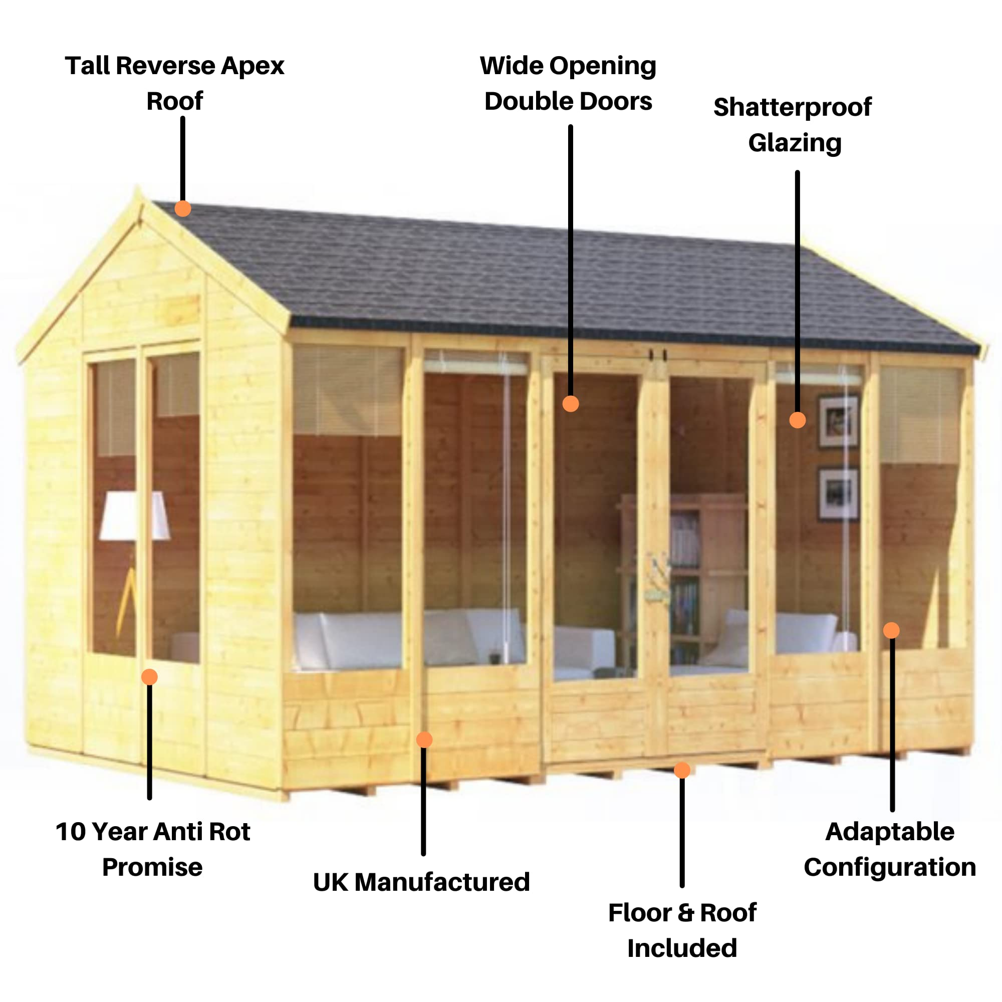 【Home&Garden】12x8 Summer House Log Cabin Wooden Summerhouses Garden Storage Shed Summerhouse