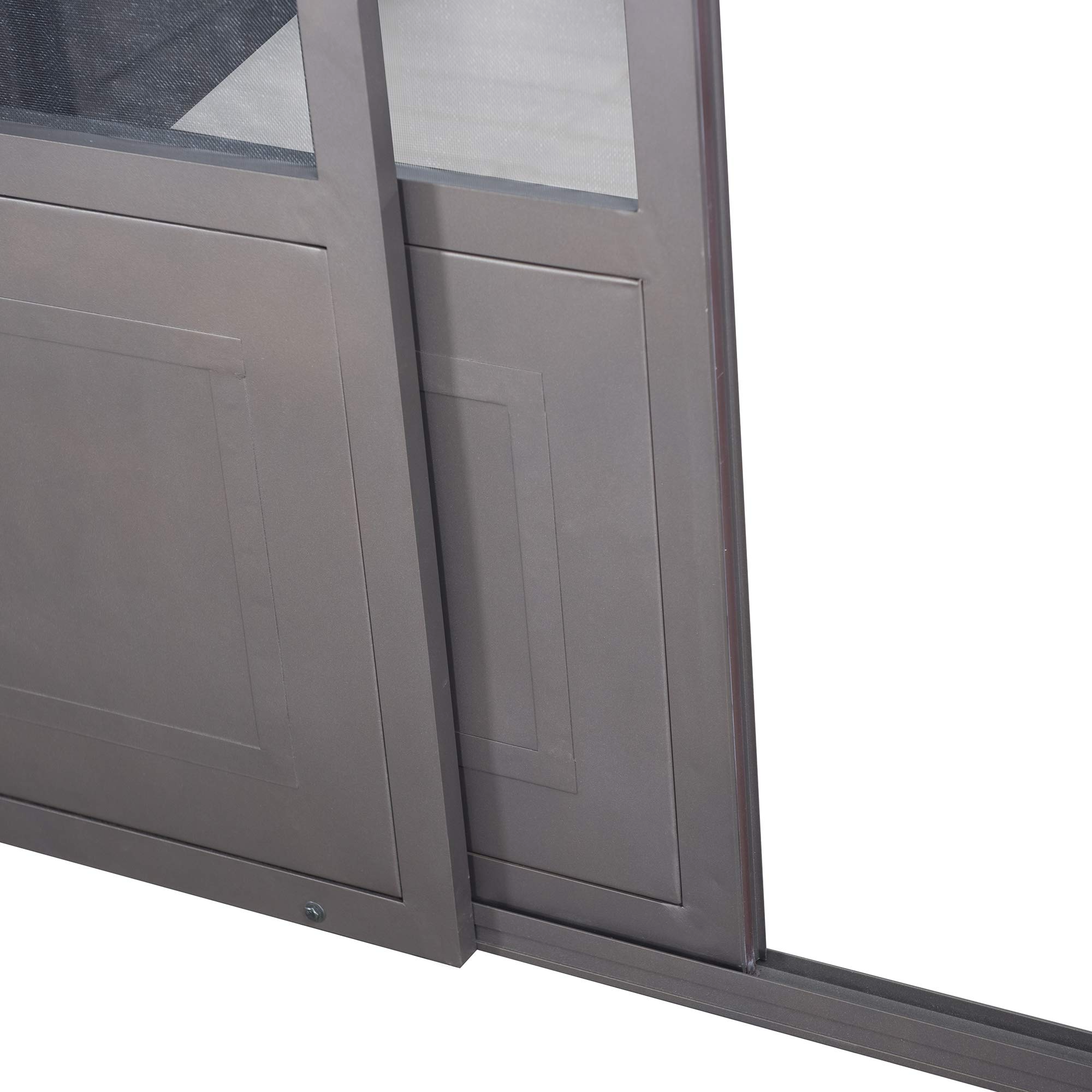 【Home&Garden】Outdoor Sunroom 12x14 ft. Steel Screenhouse with 2-Tier Hardtop Hot Tub Gazebo, Brown《NO8》