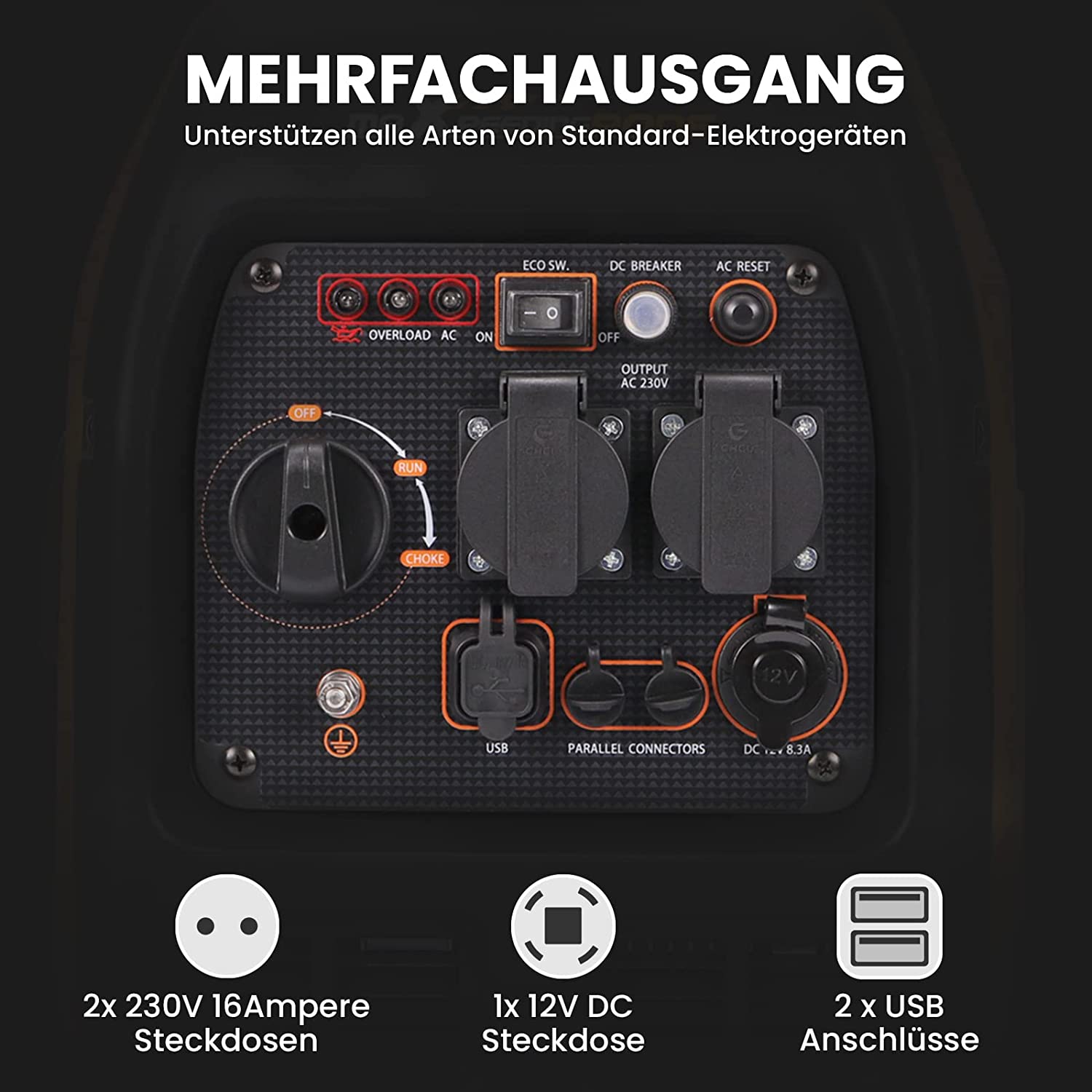 maXpeedingrods Inverter Power Generator 3300 W Petrol 4 Stroke with USB and 230 V Sockets Super Quiet and Lightweight as Emergency Generator for Camping Travel Garage Caravan Construction Site