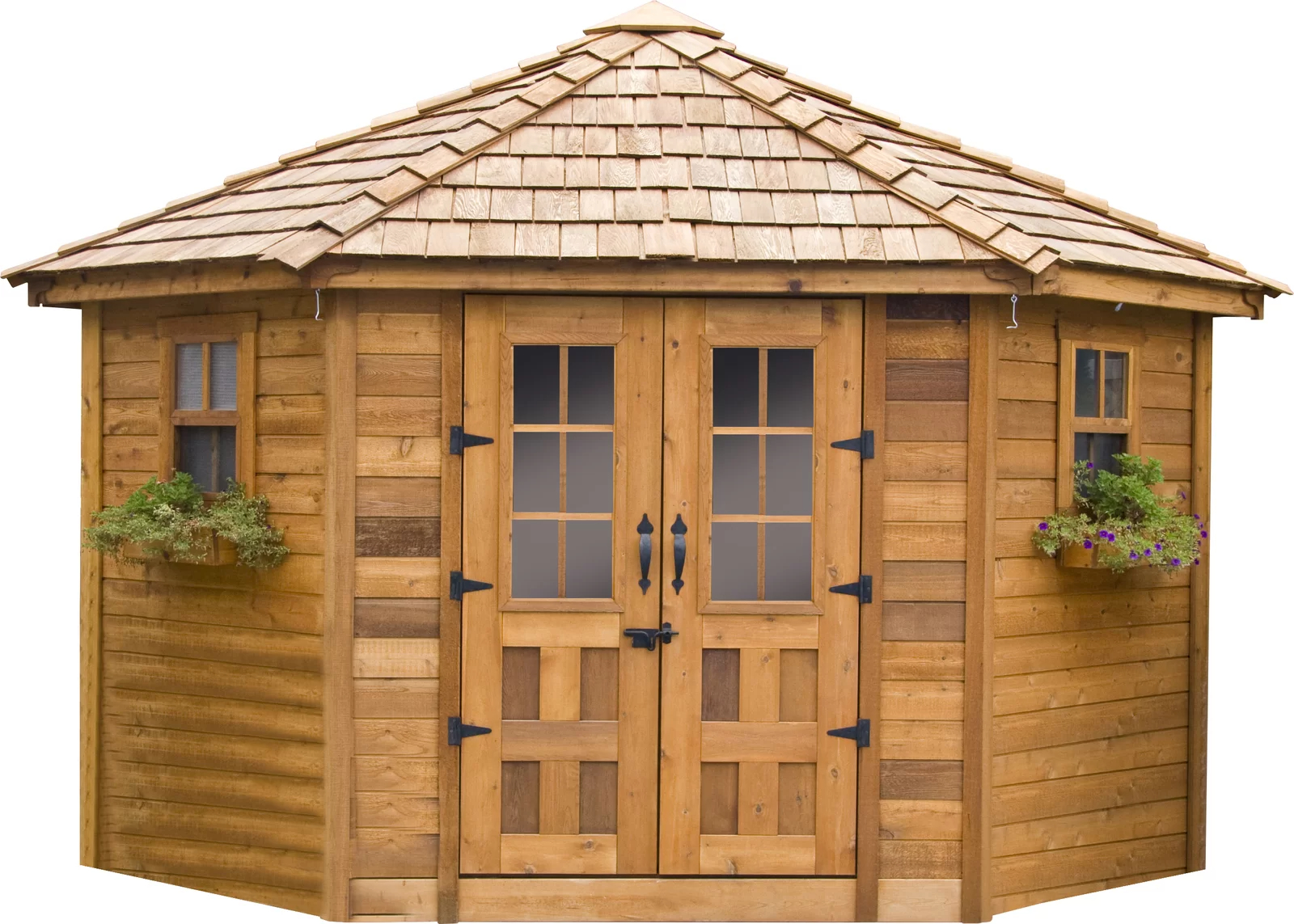 【Storage Shed】9 ft. W x 9ft. D Penthouse Cedar Wood Garden Shed with French Doors