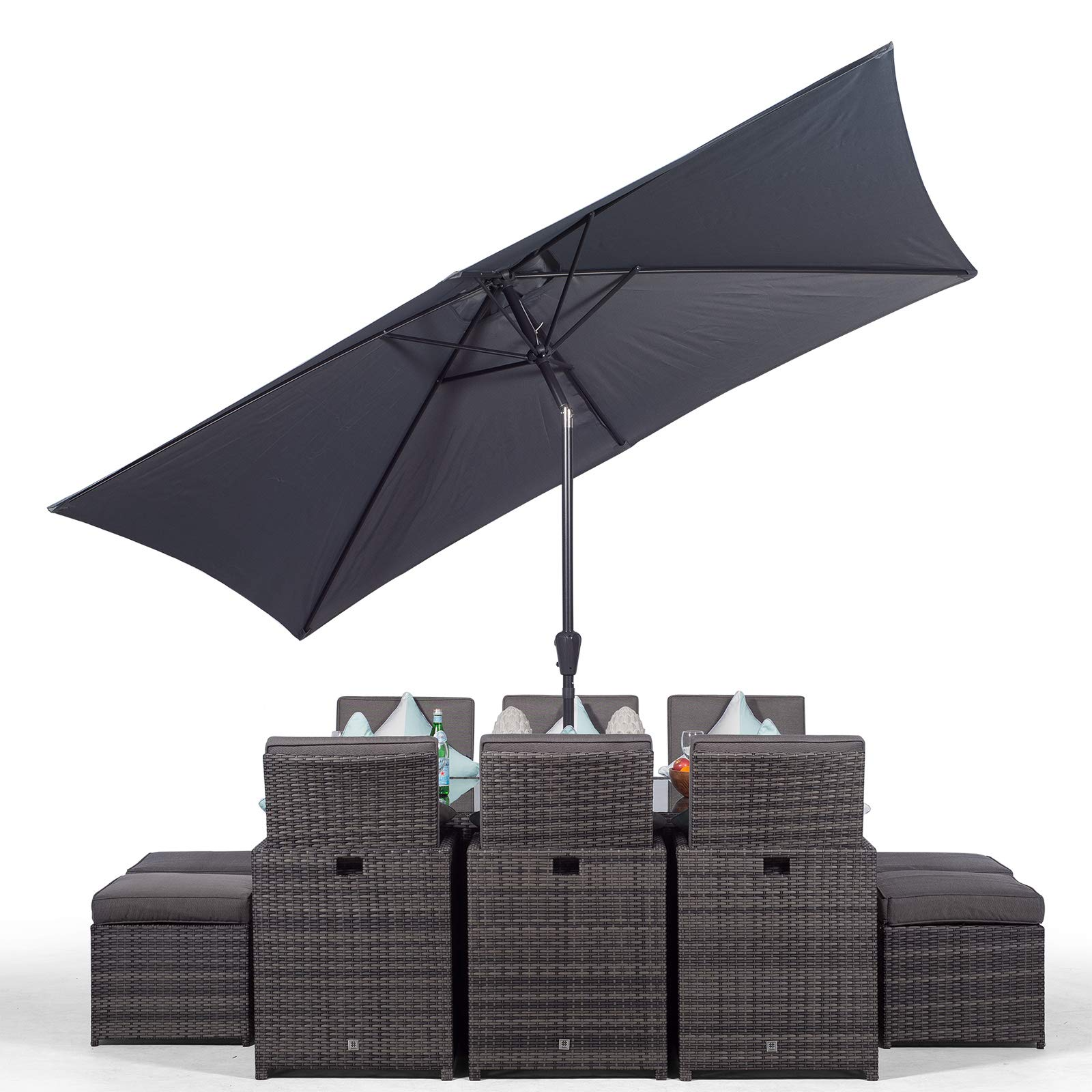 【Home&Garden】Cube Rattan Garden Furniture Set Chairs Sofa Stool Table Patio 6 Seater Set