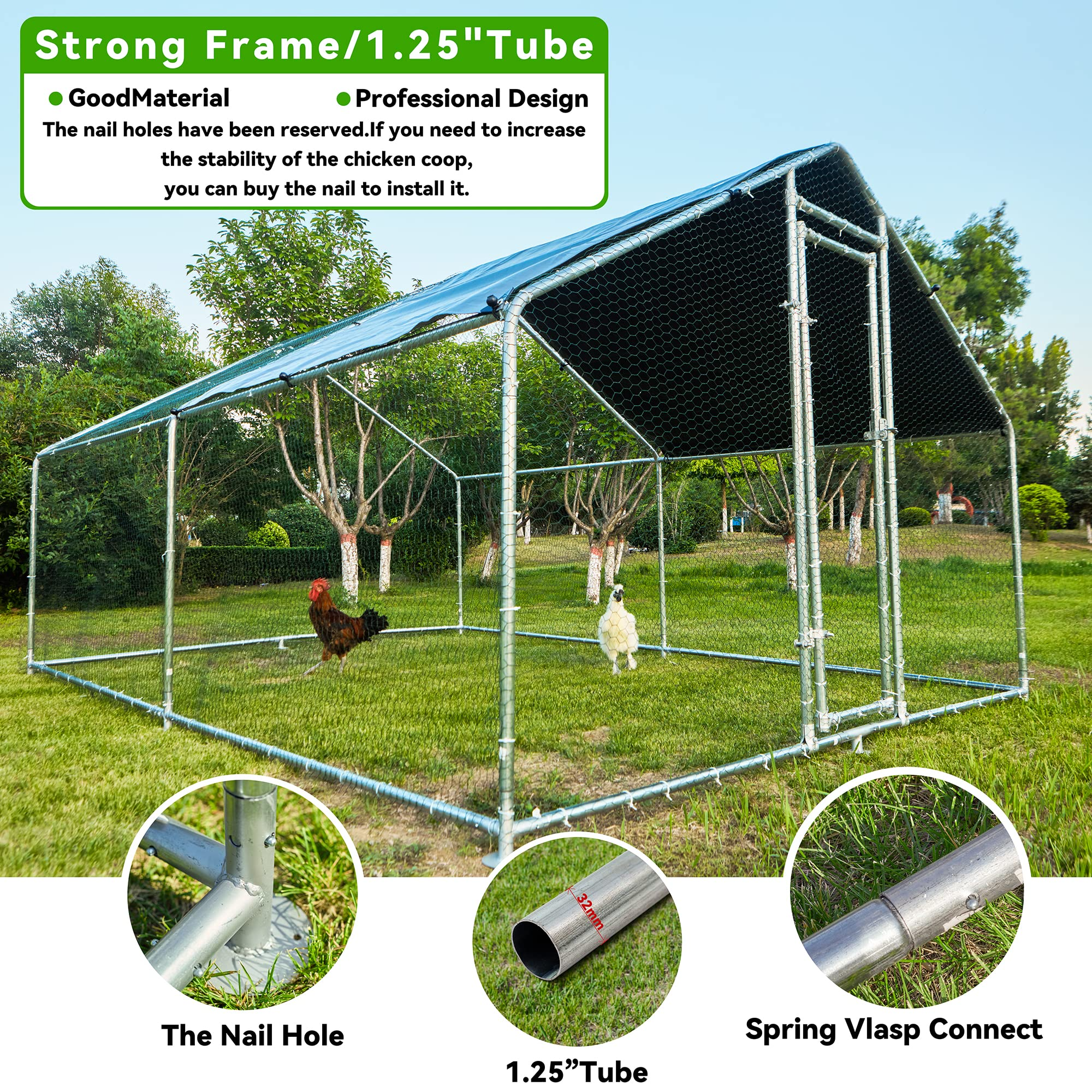 【Home&Garden】Large Metal Chicken Coops for 10 Chickens for Protection & Exercise Space, Walk-in Poultry Cage