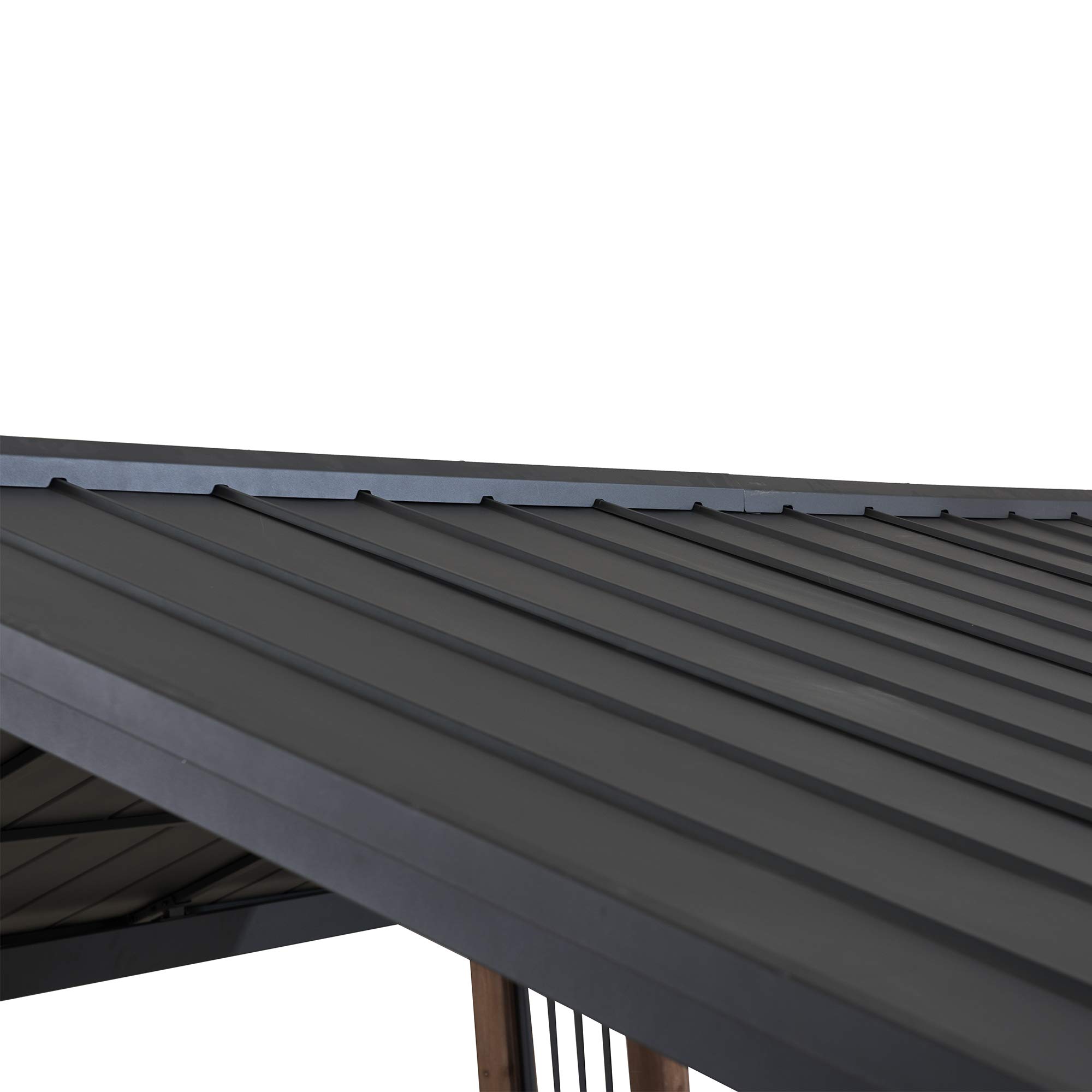 【Gazebo】11x13 Outdoor Cedar Frame Wood Gazebo with Black Steel Hardtop Roof for Patio, Garden, Backyard