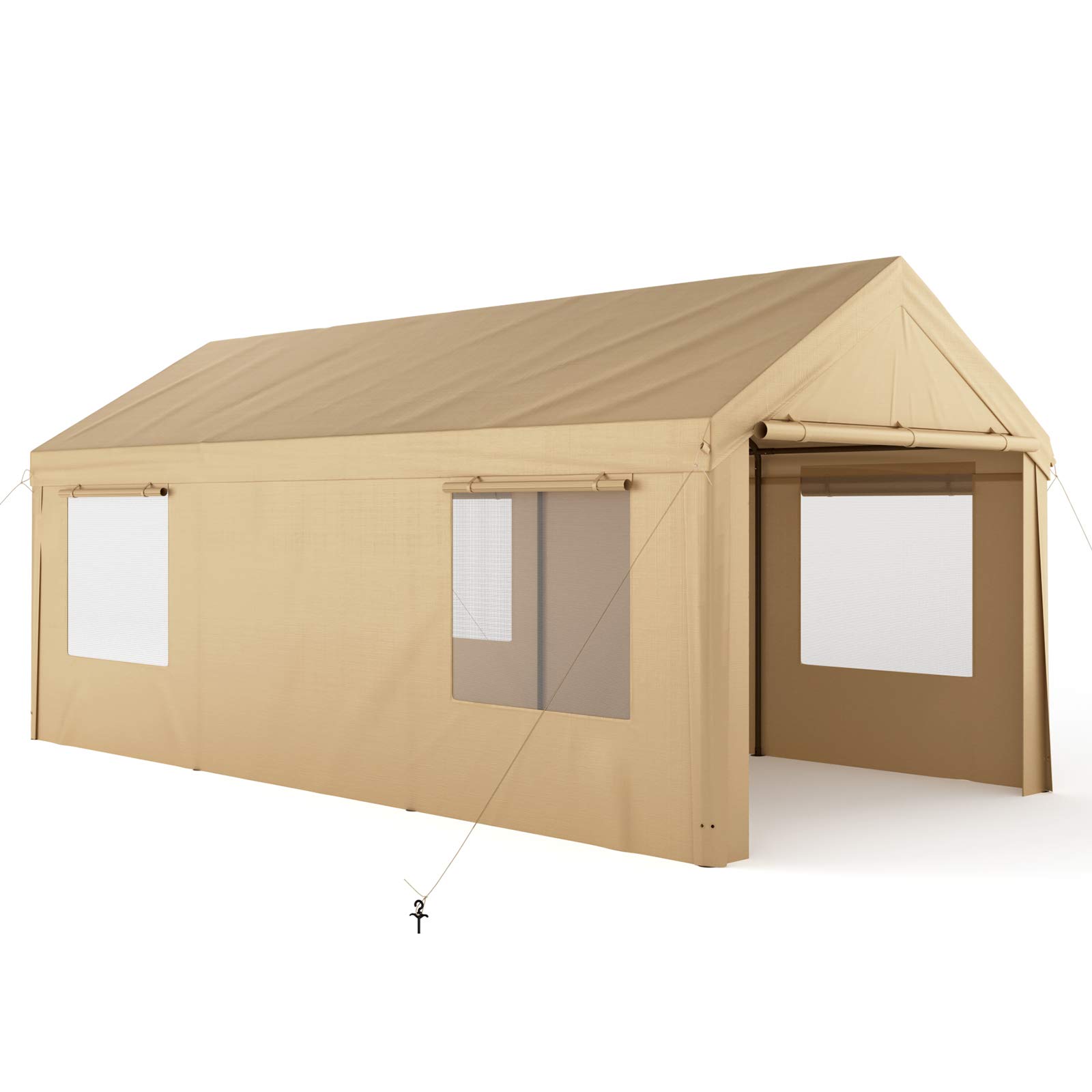 【Home&Garden】10x20ft Heavy Duty Carport, Portable Garage for Auto, Boat Market stall, Car Tent Windows, Beige