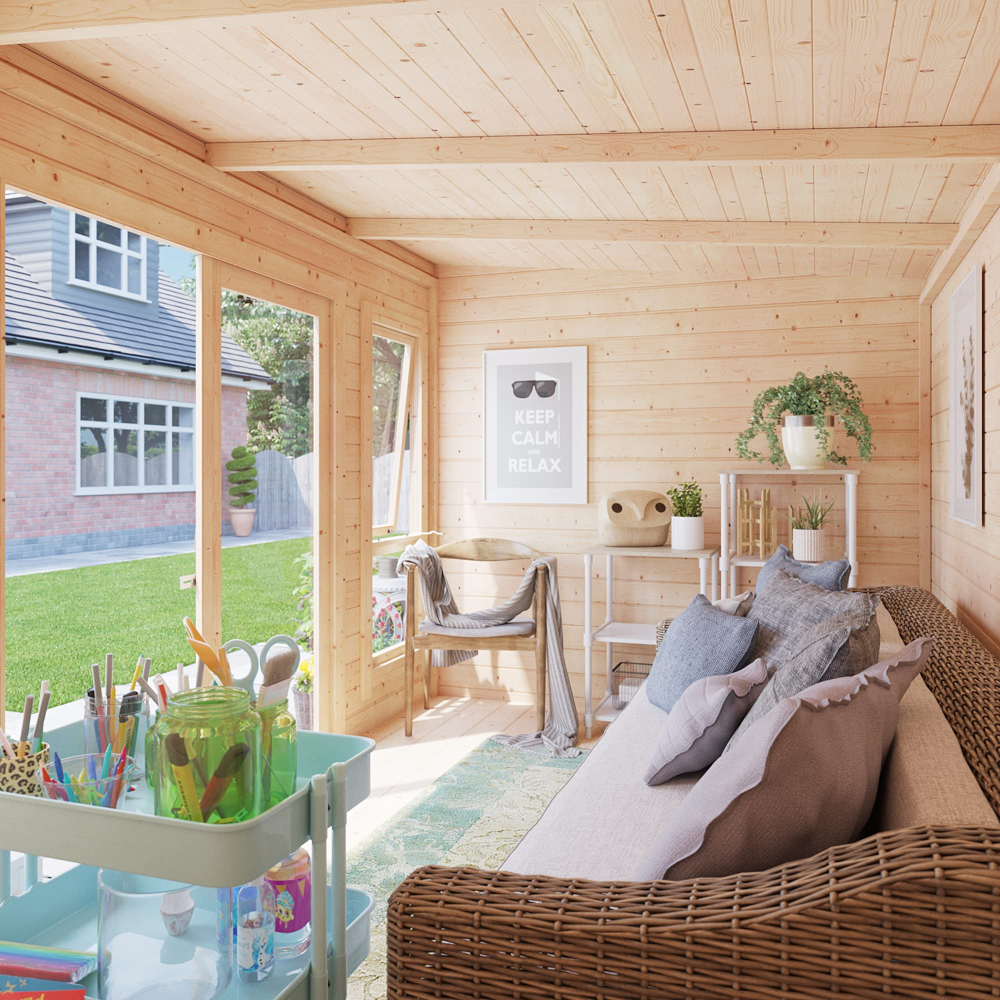 【Home&Garden】12x8 Log Cabin Summerhouse Garden Office Studio Modern Pent Carmen Outdoor Room