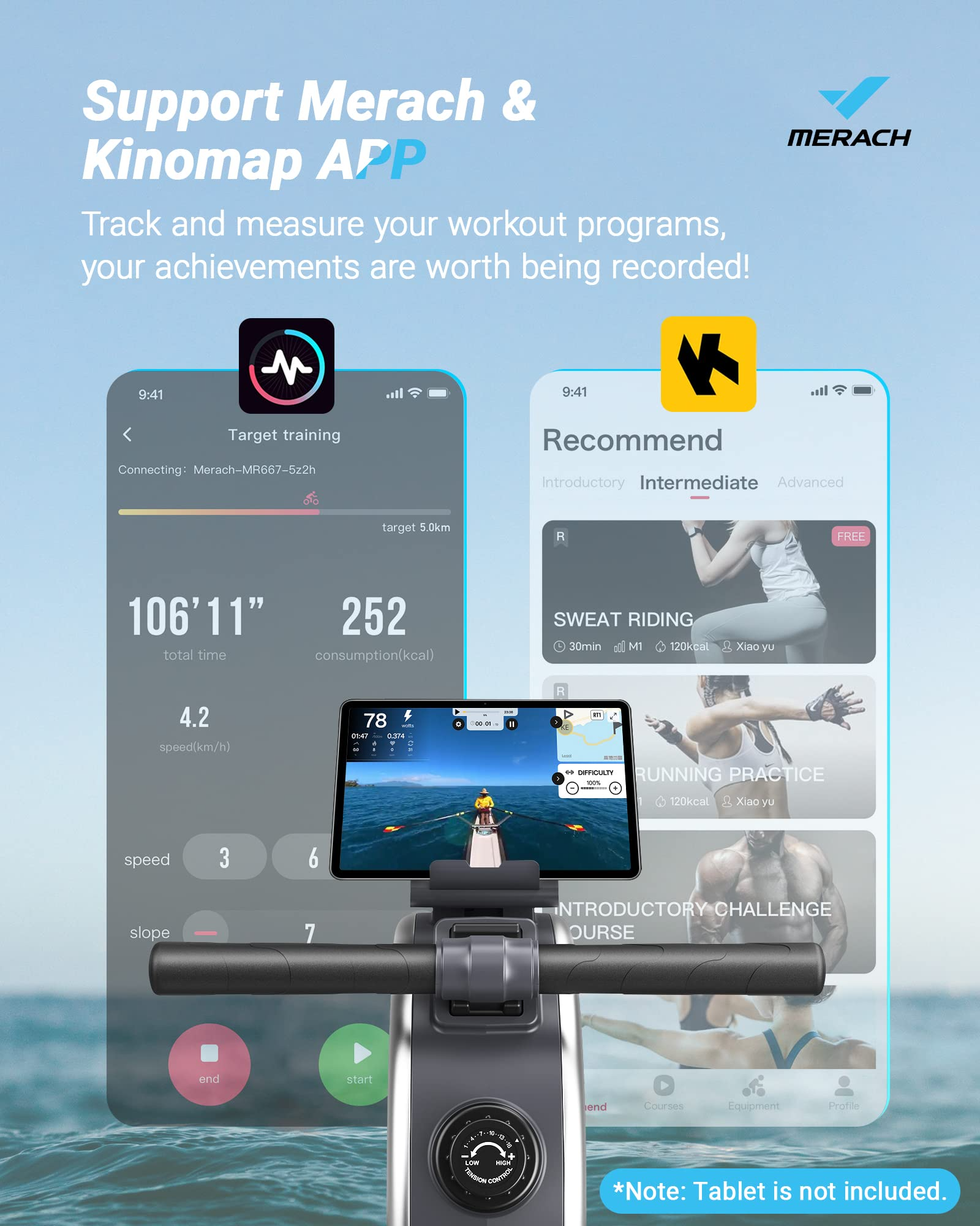 【Sports&Outdoors】Rowing Machine, MERACH Bluetooth Magnetic Rower Machine with Dual Slide Rail