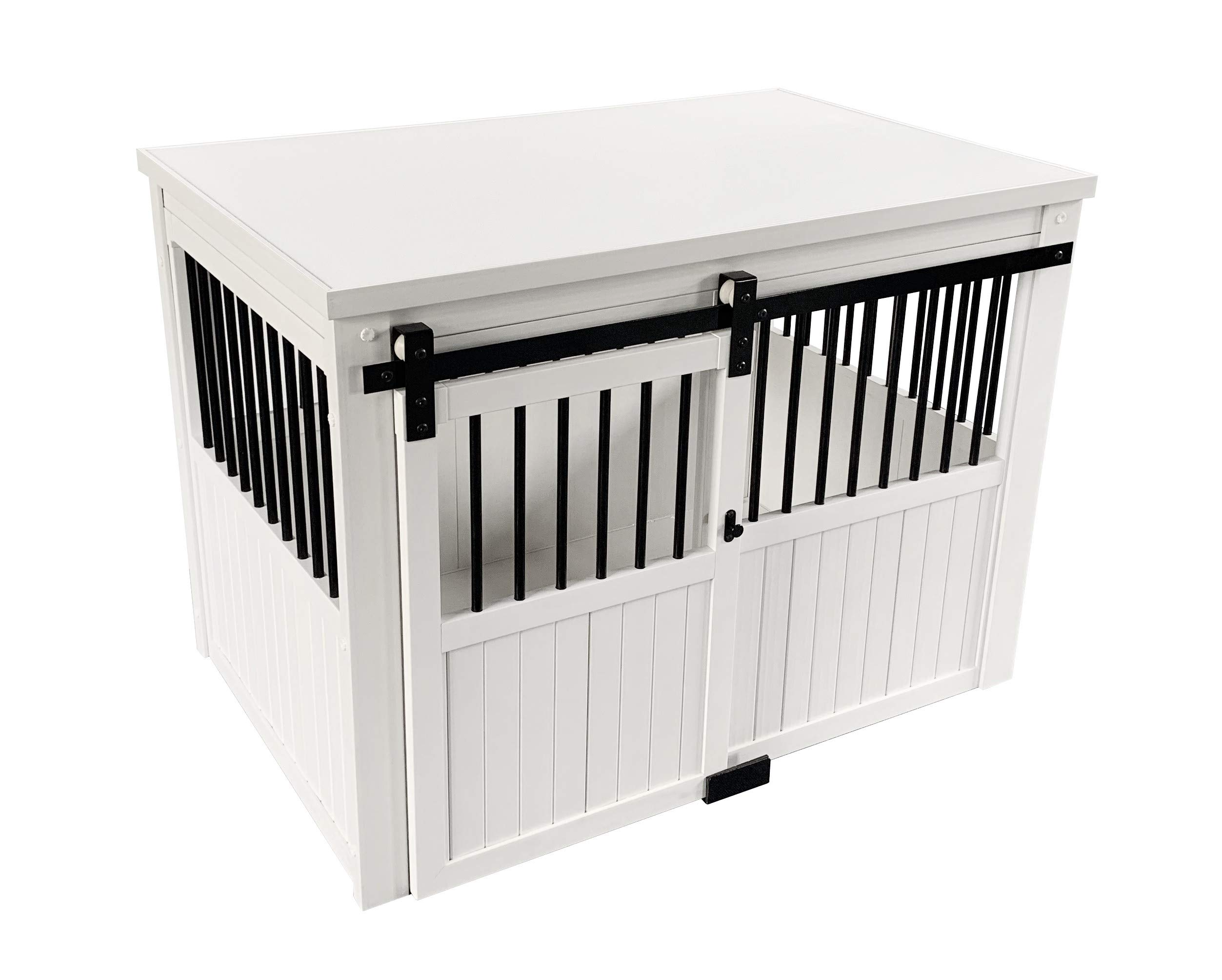 【pet】Homestead Sliding Barn Door Furniture Style Dog Crate - Antique White, Extra Large